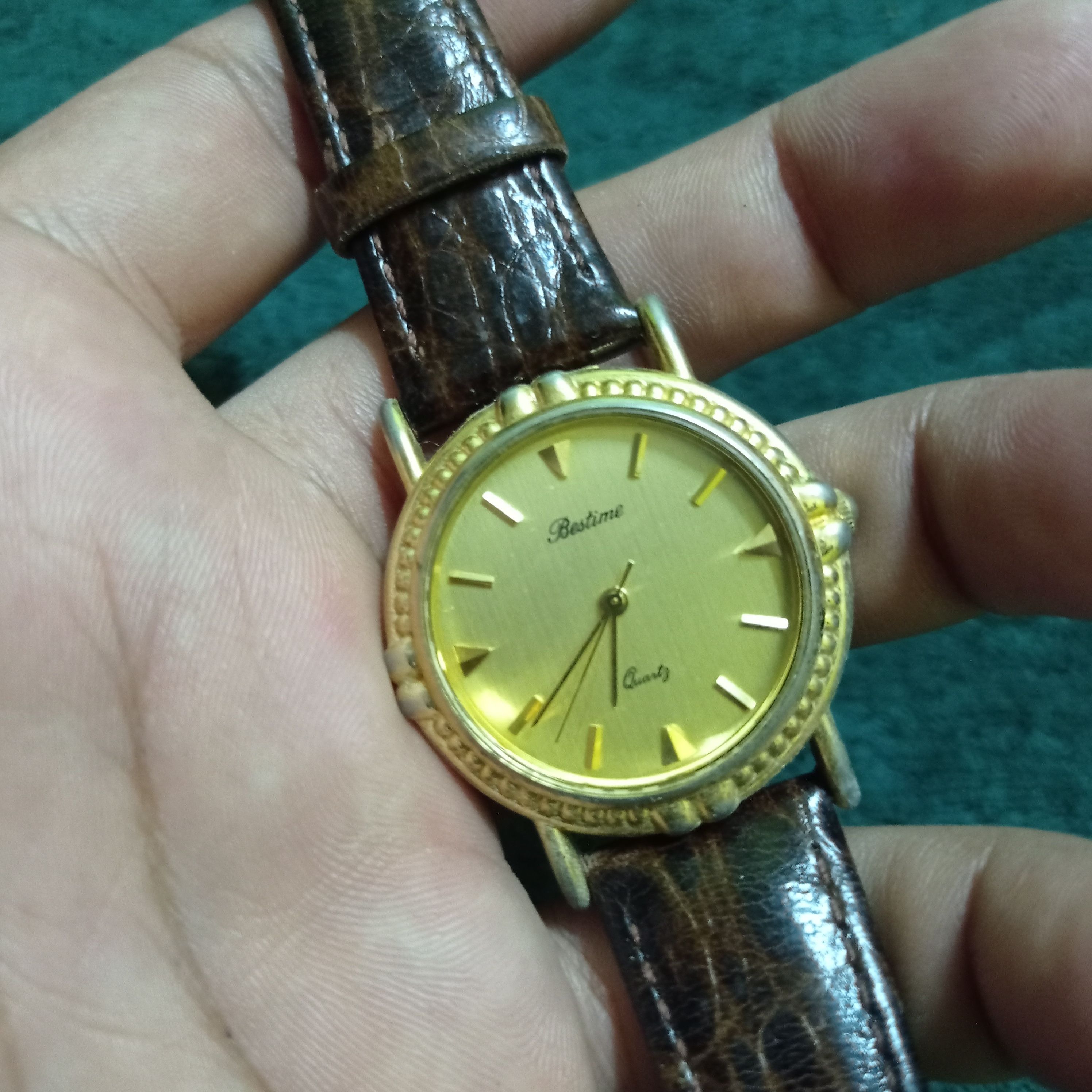 image of Vintage Retro Old Watch By Bestime Quartz Japanese Watch in Brown Gold, Men's