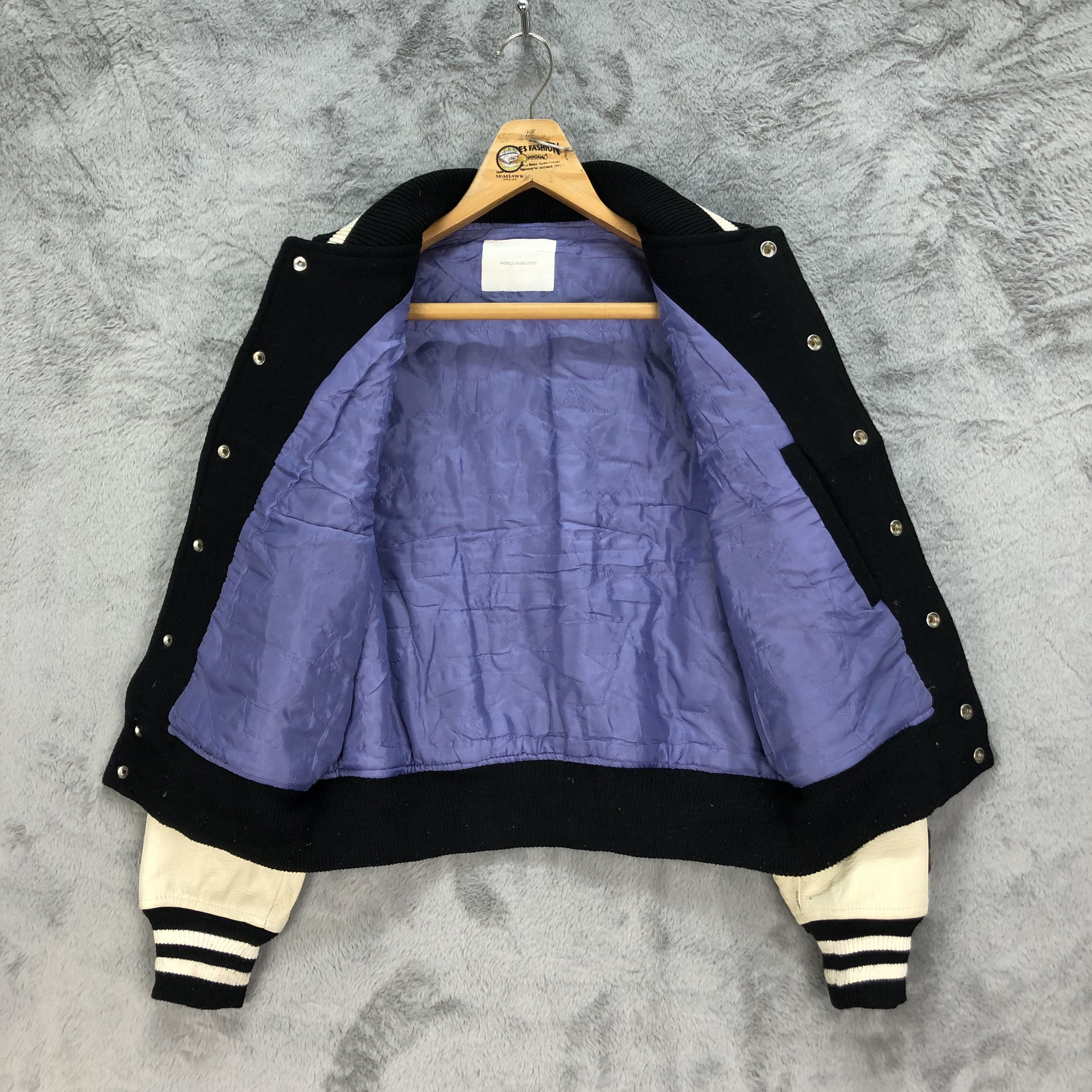 Japanese Brand WORLD WIDE LOVE! Wool Leather Varsity Jacket #4894-31 Size S / US 4 / IT 40 - 9 Thumbnail