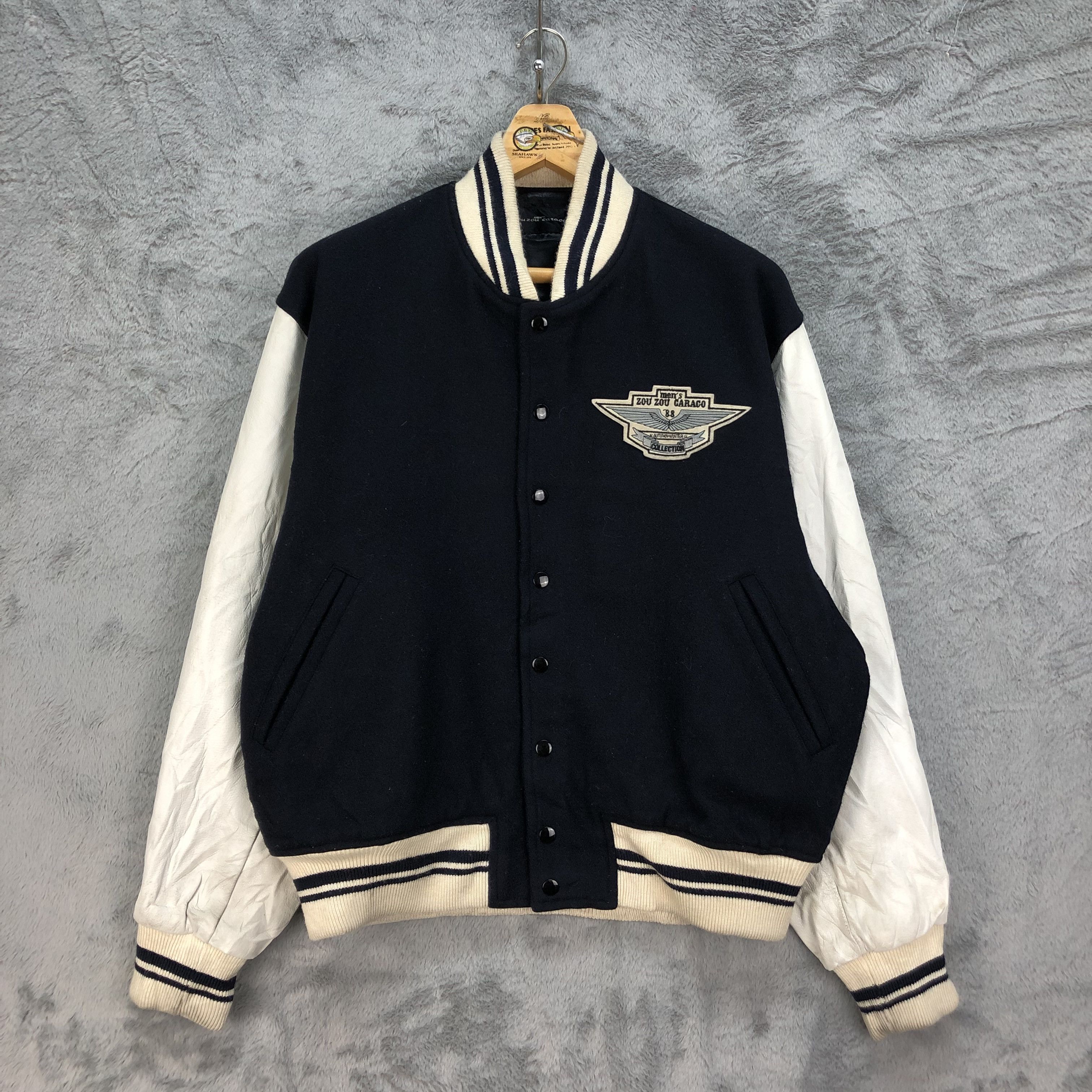 Japanese Brand Men's Zou Zou Caraco Wool Leather Varsity Jacket #4787-169 Size US XL / EU 56 / 4 - 1 Thumbnail