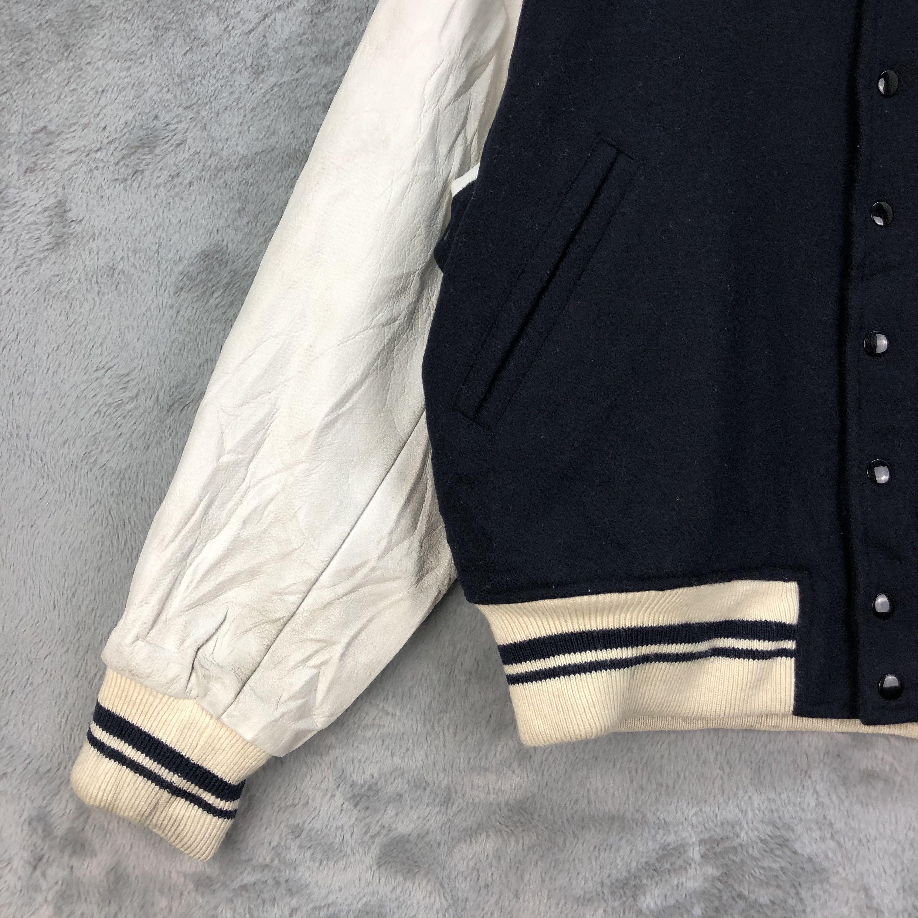 Japanese Brand Men's Zou Zou Caraco Wool Leather Varsity Jacket #4787-169 Size US XL / EU 56 / 4 - 5 Thumbnail