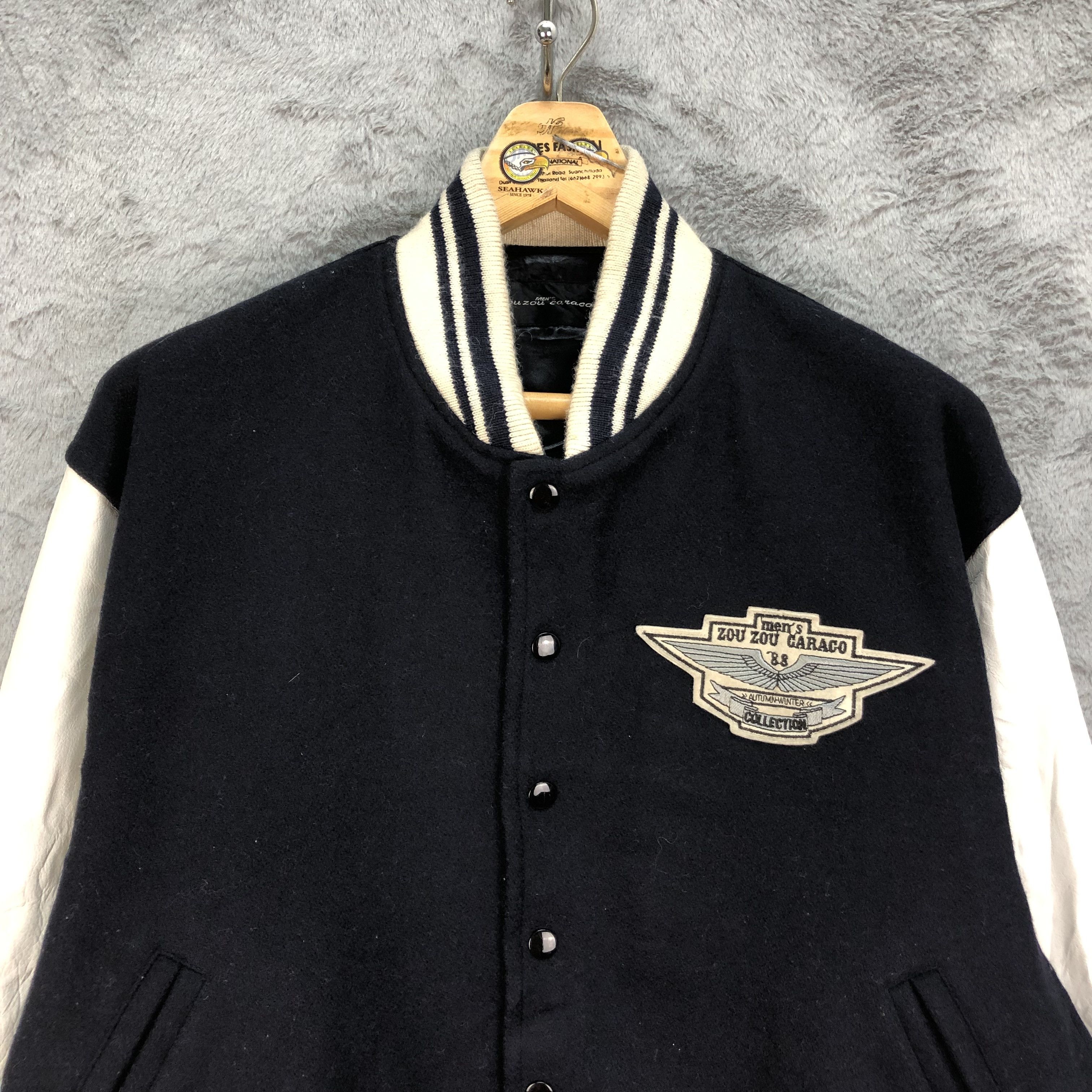 Japanese Brand Men's Zou Zou Caraco Wool Leather Varsity Jacket #4787-169 Size US XL / EU 56 / 4 - 2 Thumbnail