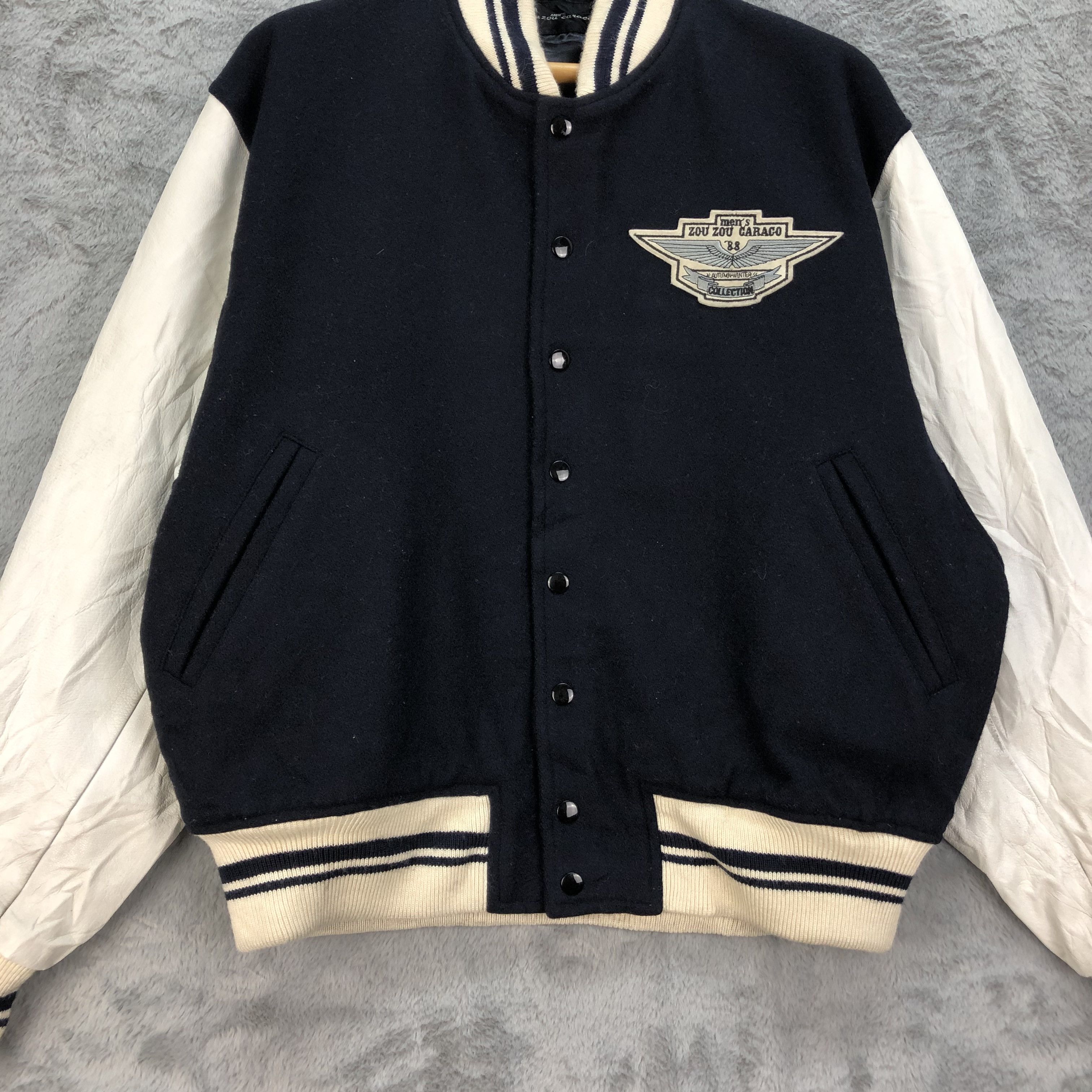 Japanese Brand Men's Zou Zou Caraco Wool Leather Varsity Jacket #4787-169 Size US XL / EU 56 / 4 - 4 Thumbnail