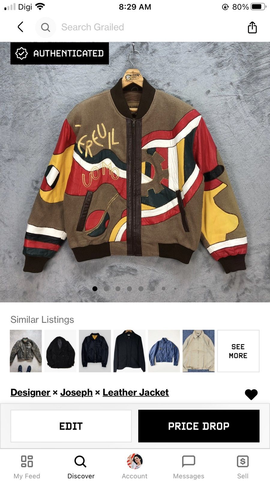 Japanese Brand JOSEPH EREUIL COLORFUL SHEEP LEATHER WOOL BOMBER #5764-206 Size US L / EU 52-54 / 3 - 16 Thumbnail