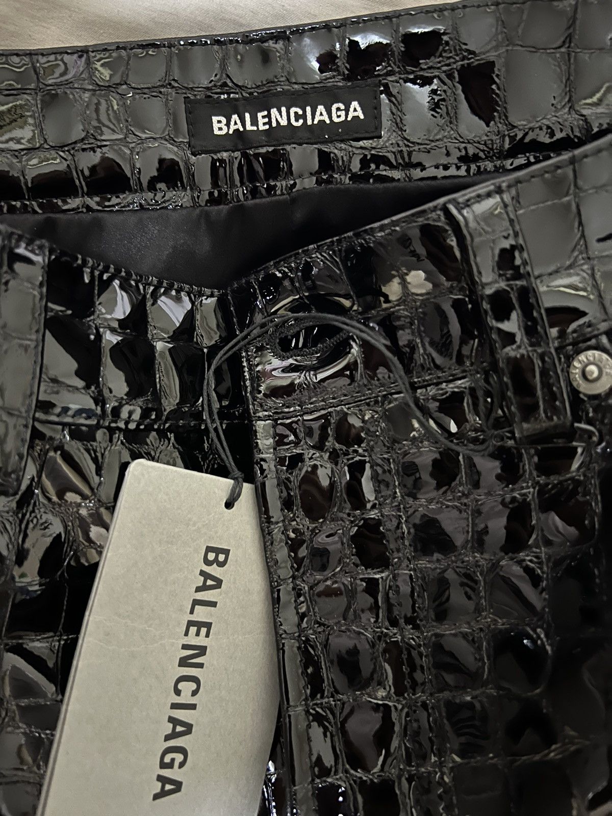 Balenciaga SS19 Croc embossed calfskin leather pants Size US 29 - 4 Thumbnail