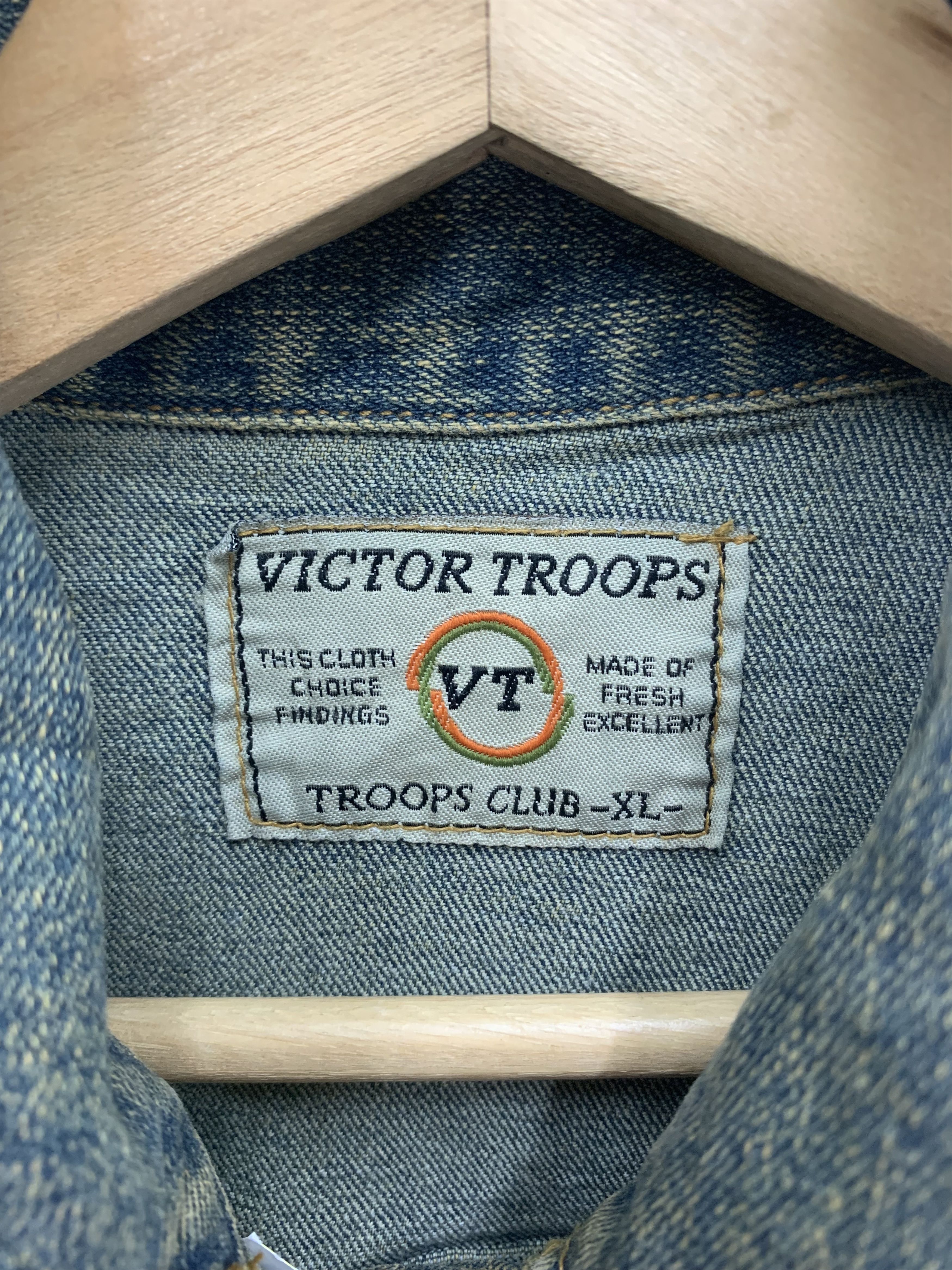 Japanese Brand Vintage Victor Troops Denim Jacket Size XL / US 12-14 / IT 48-50 - 3 Thumbnail