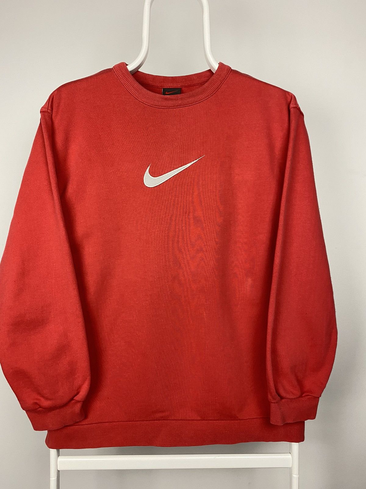 Nike × Vintage Nike vintage big center swoosh sweatshirt red Y2K v-neck Size US S / EU 44-46 / 1 - 1 Thumbnail