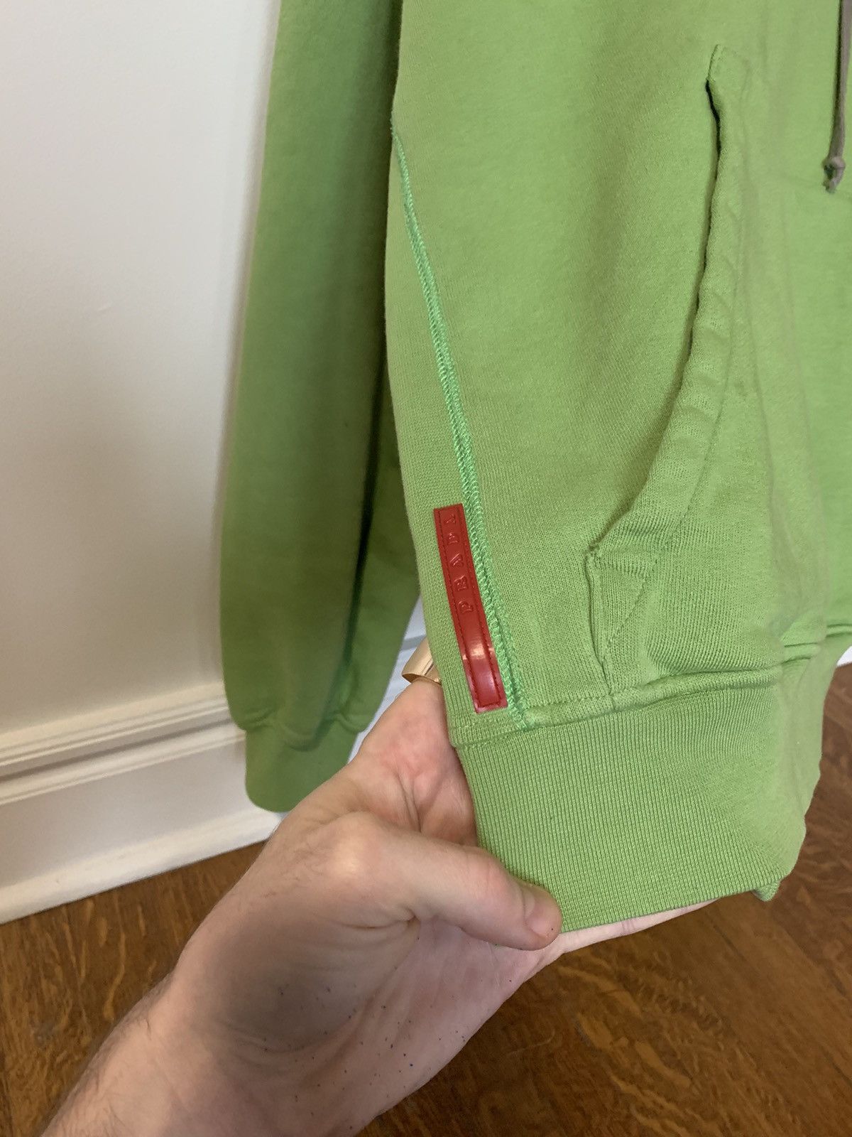 Prada × Vintage Cute Ass Green Prada Pullover Hoodie Linea Rosa Oversized Size US L / EU 52-54 / 3 - 3 Thumbnail