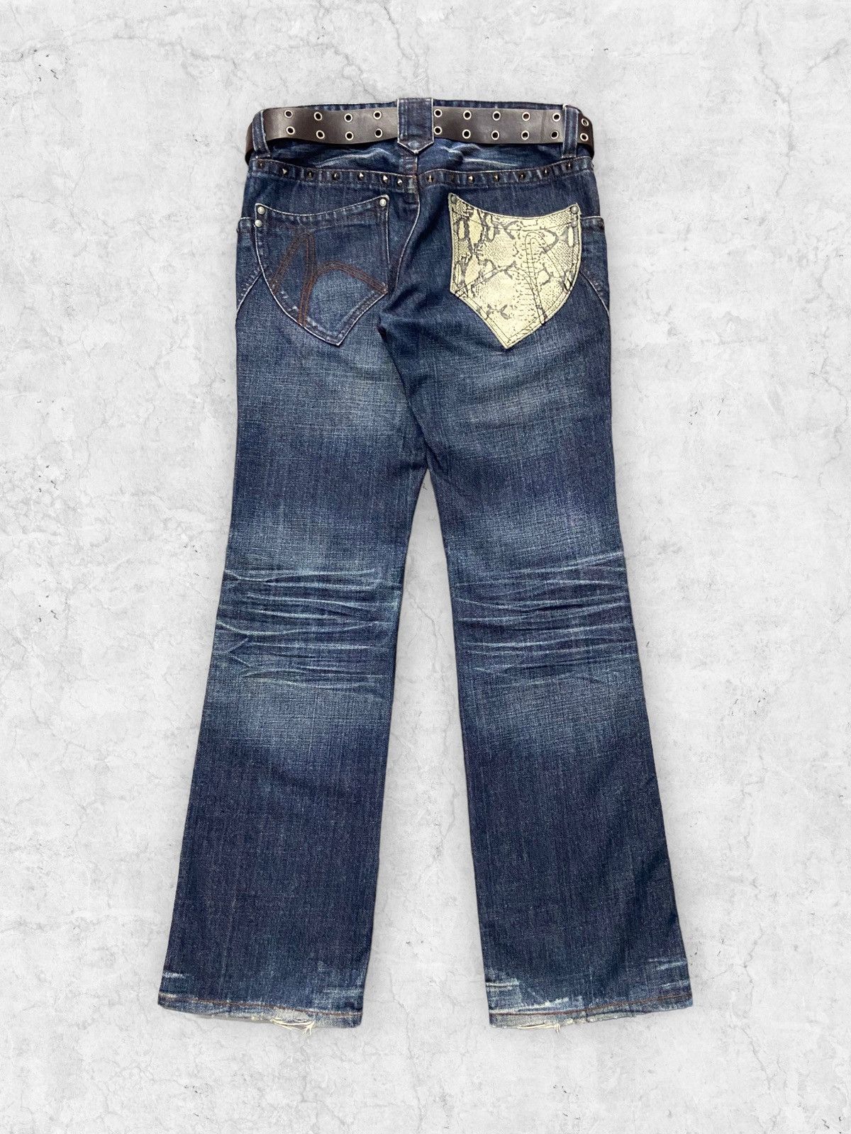 Nicole Club Flared Snake Pocket Studded Jeans Leather Belt