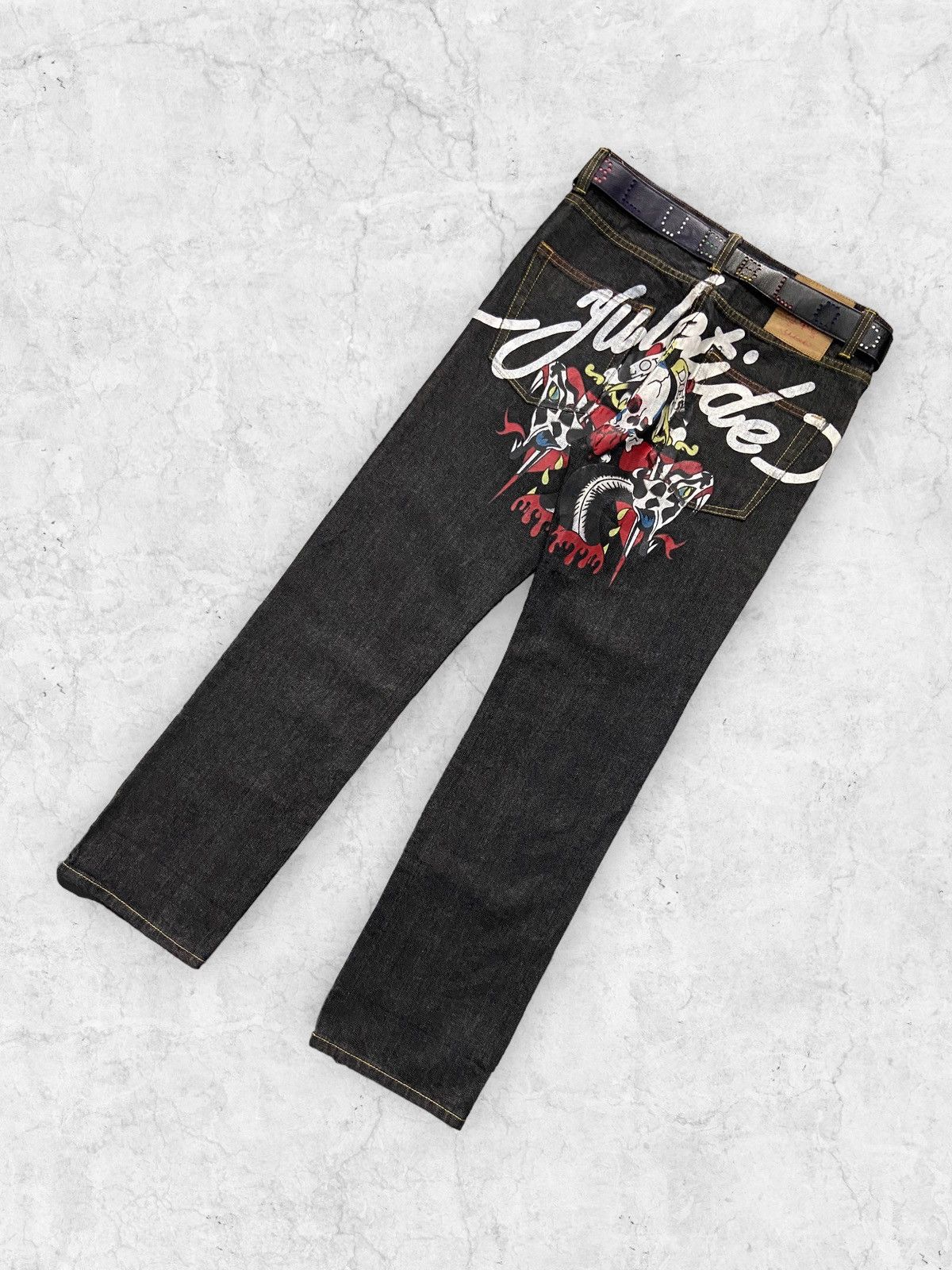 Christian Audigier × Ed Hardy × Japanese Brand Yuletide Japan Ed Hardy Style Skull Tattoo Denim Pants Size US 34 / EU 50 - 4 Thumbnail