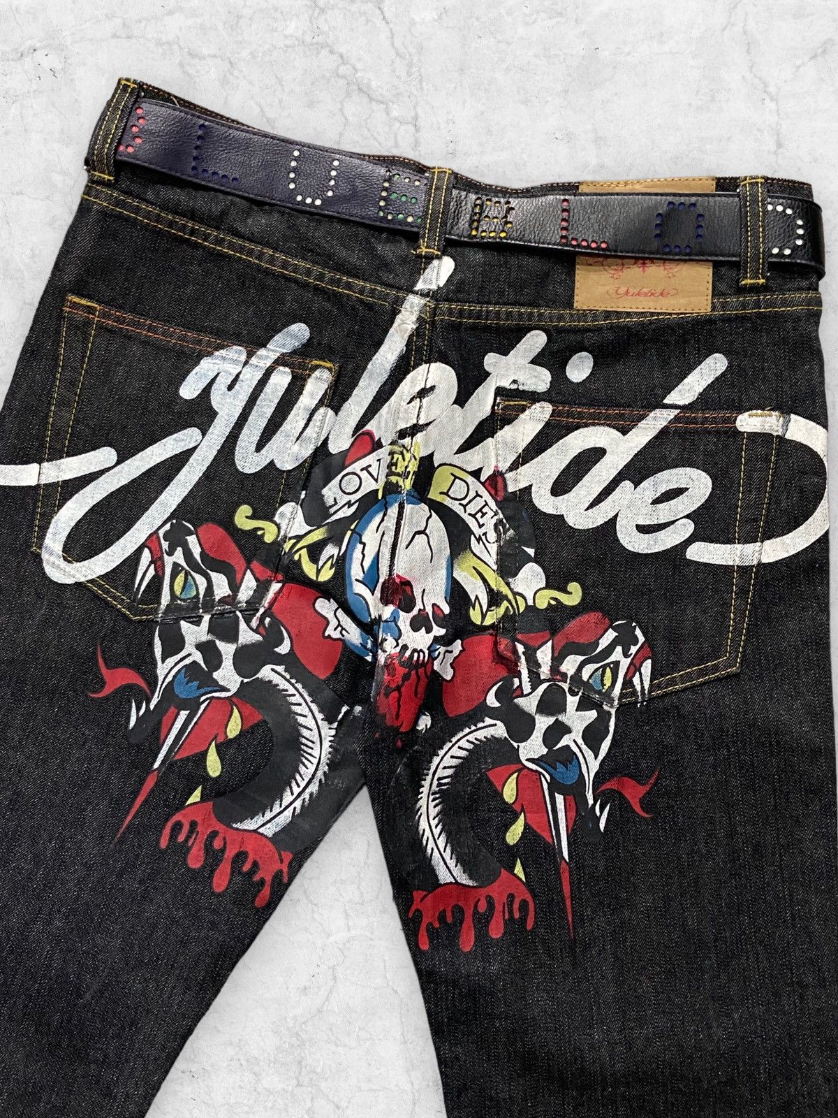 Christian Audigier × Ed Hardy × Japanese Brand Yuletide Japan Ed Hardy Style Skull Tattoo Denim Pants Size US 34 / EU 50 - 5 Thumbnail