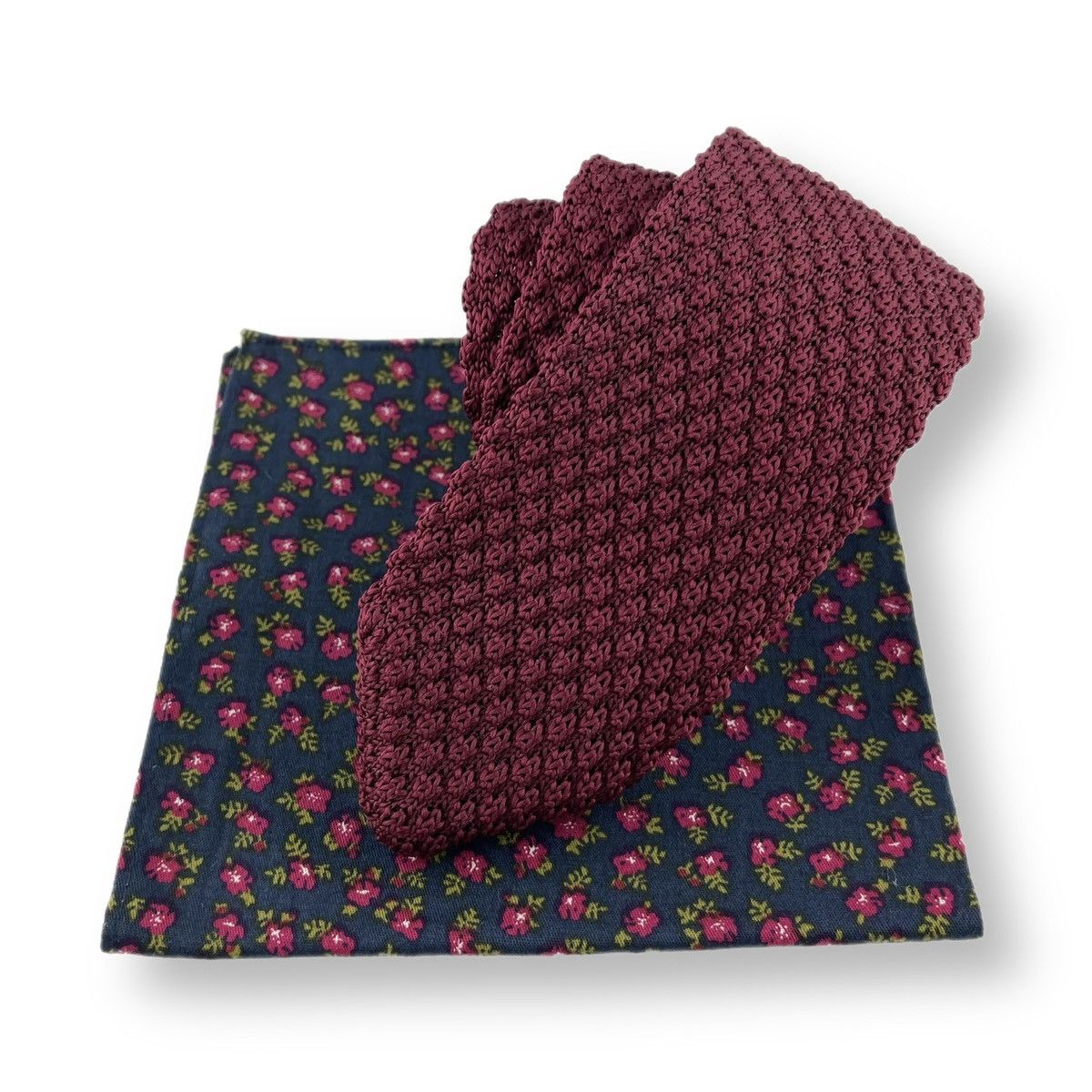 Other Men’s Burgundy Knit Necktie & Navy Floral Pocket Square Size ONE SIZE - 1 Thumbnail