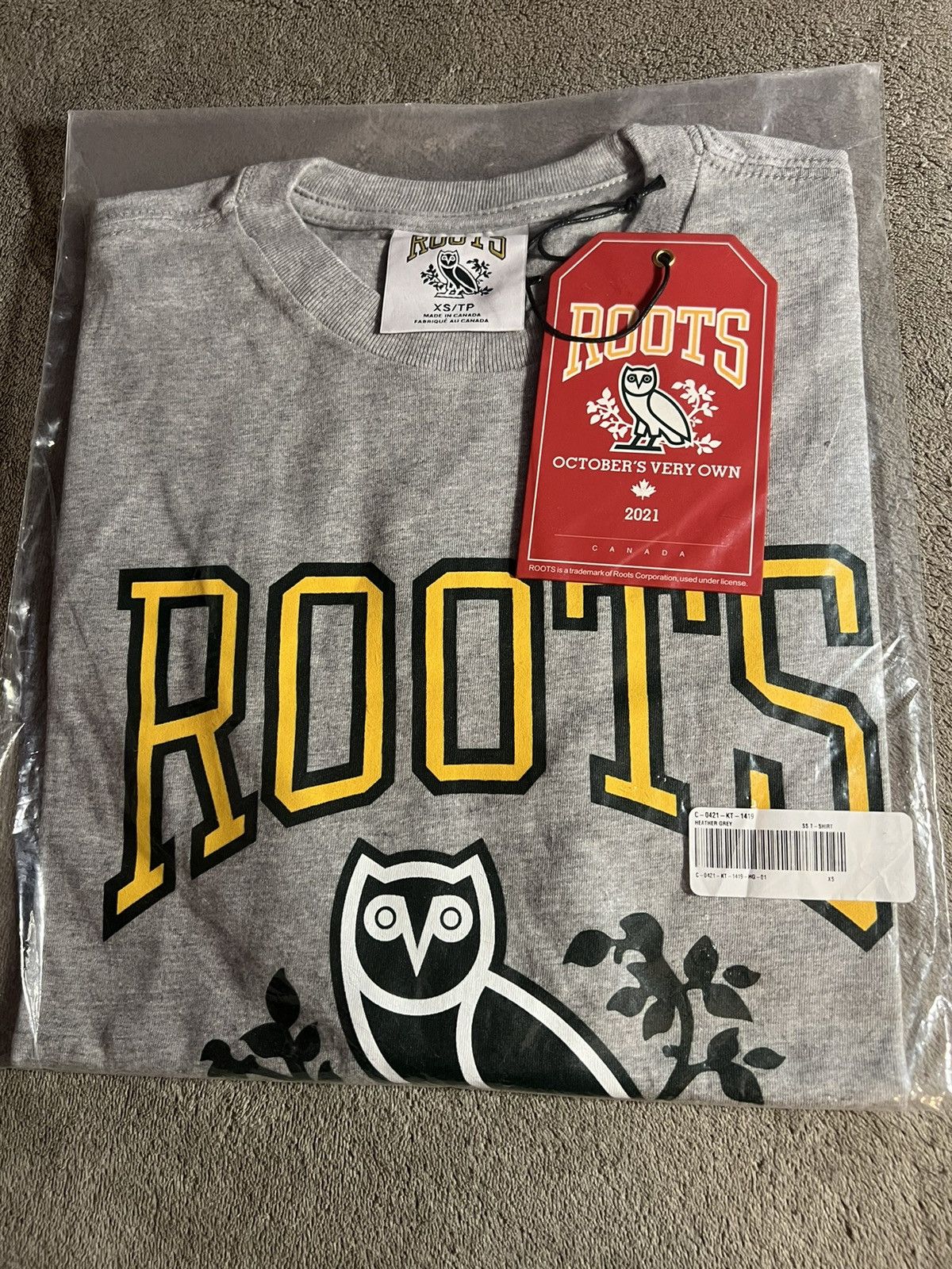 image of Drake x Octobers Very Own Ovo T-Shirt X Roots Owl Tee () in Grey, Men's (Size XS)