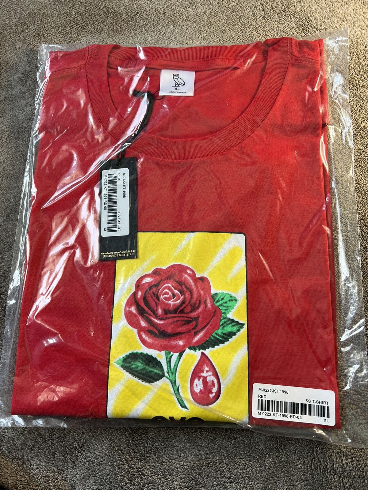 image of Octobers Very Own Ovo T-Shirt Sandra's Rose Spanish Tee () in Red, Men's (Size XL)