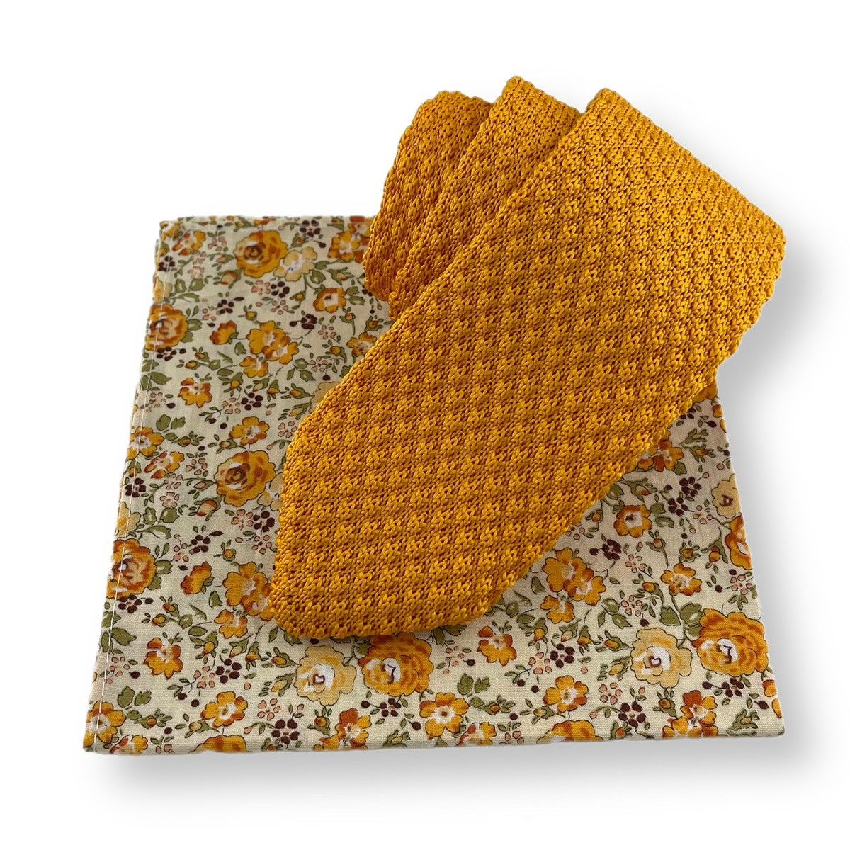 Other Men’s Marigold Knit Necktie & Floral Pocket Square Set Size ONE SIZE - 1 Thumbnail