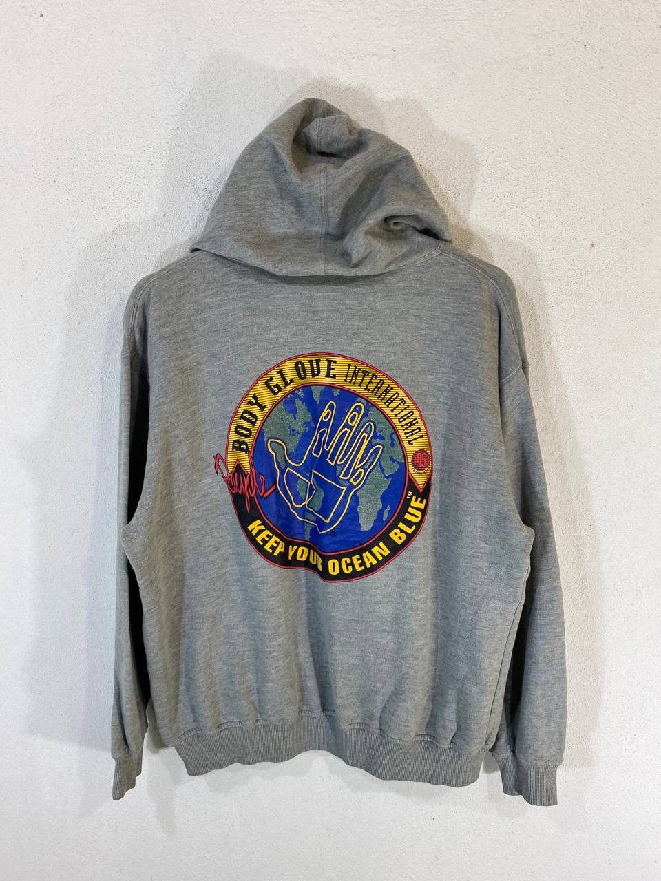 image of Vintage Body Glove Hoody Backhit Big Logo in Grey, Men's (Size Medium)