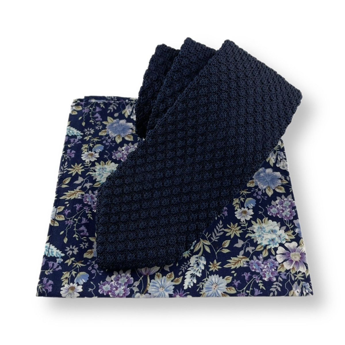Other Men’s Navy Knit Necktie & Floral Pocket Square Set Size ONE SIZE - 1 Thumbnail
