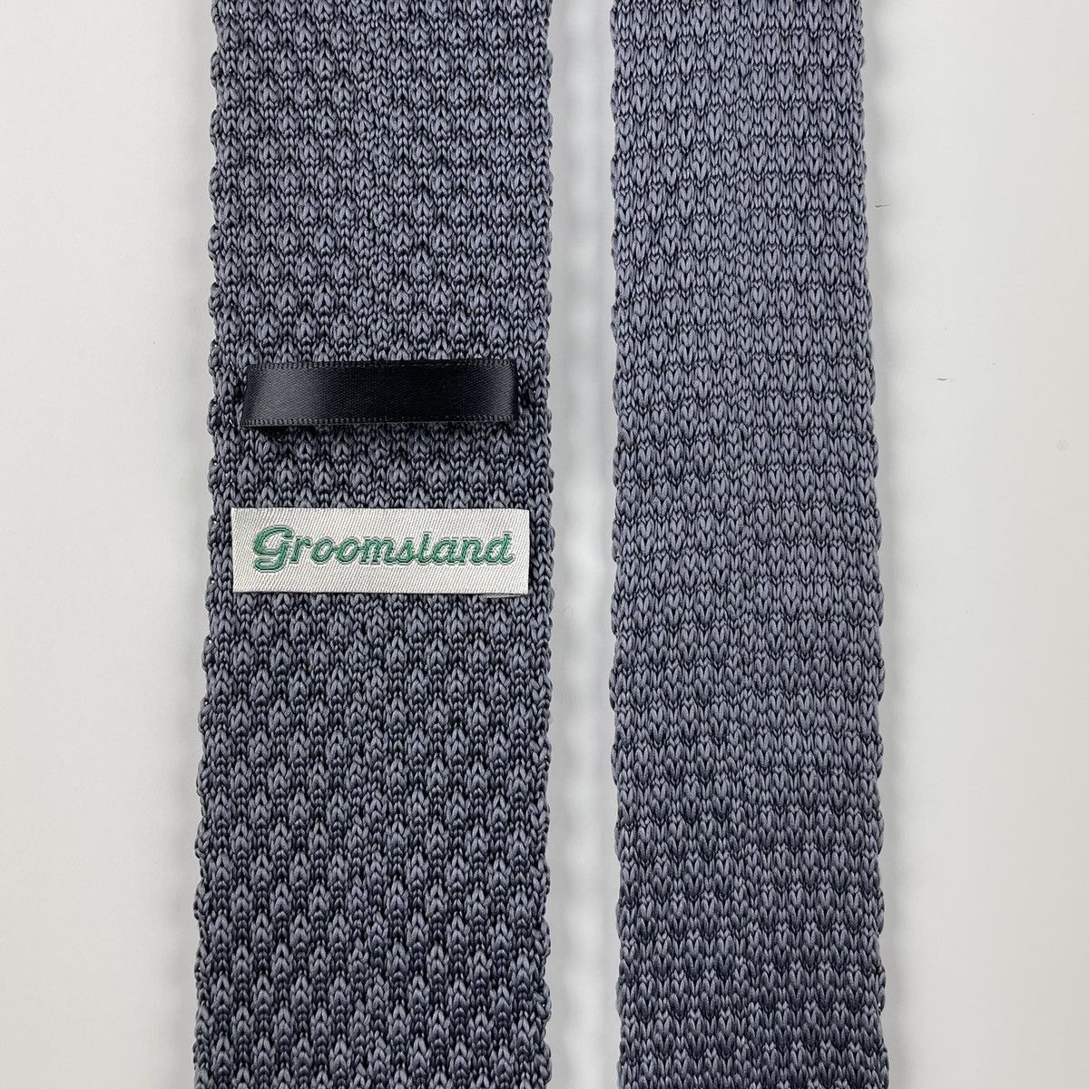 Other Men’s Gray Knit Necktie & Lt. Blue Floral Pocket Square Set Size ONE SIZE - 6 Thumbnail
