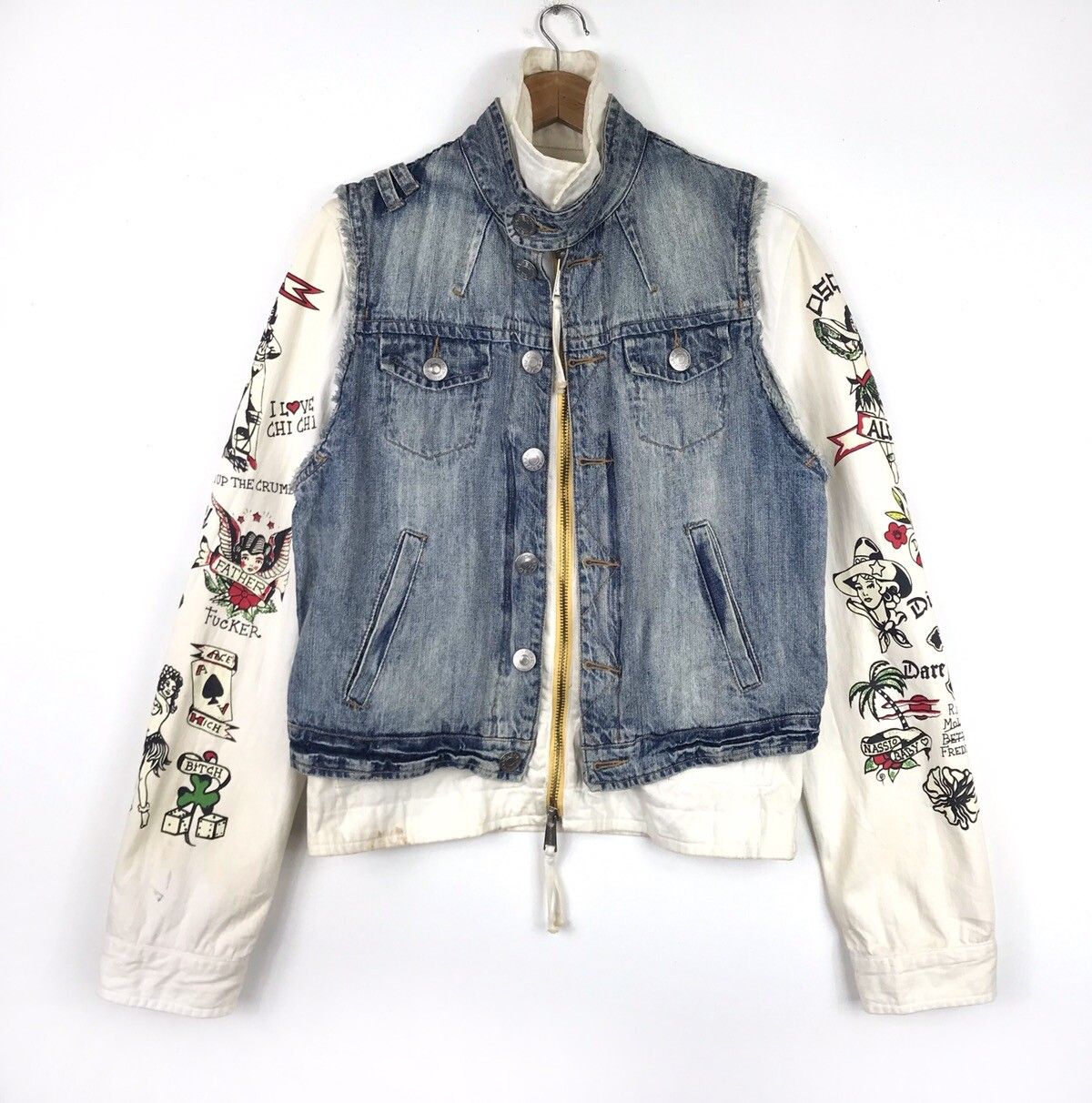 Pre-owned Dsquared2 Hawaiian Tattoo Denim Jacket Made In Italy In White