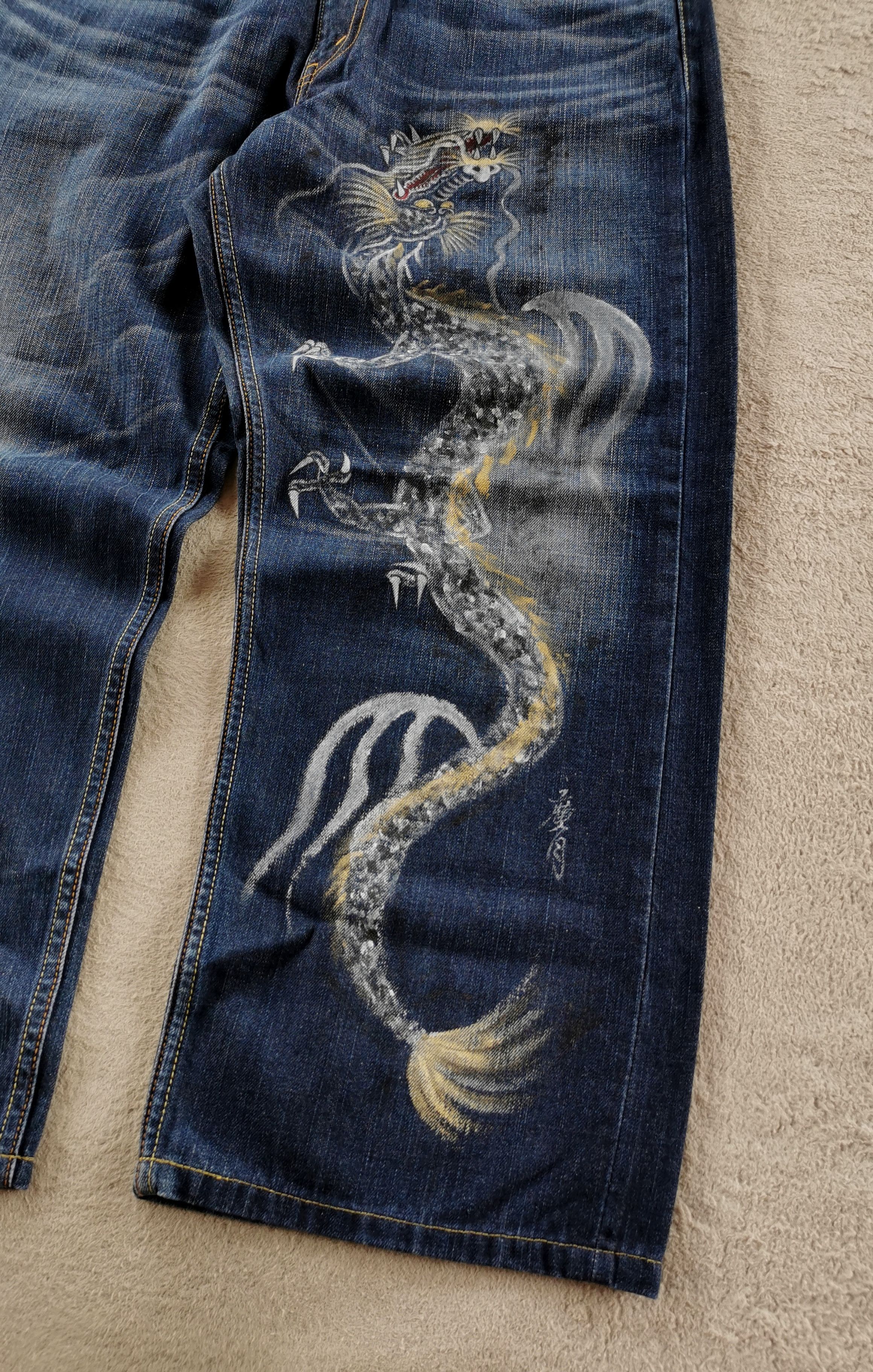 Levi's Levis Lot 709 Dragon Art Custom Hand Painting Jeans Size US 35 - 4 Thumbnail