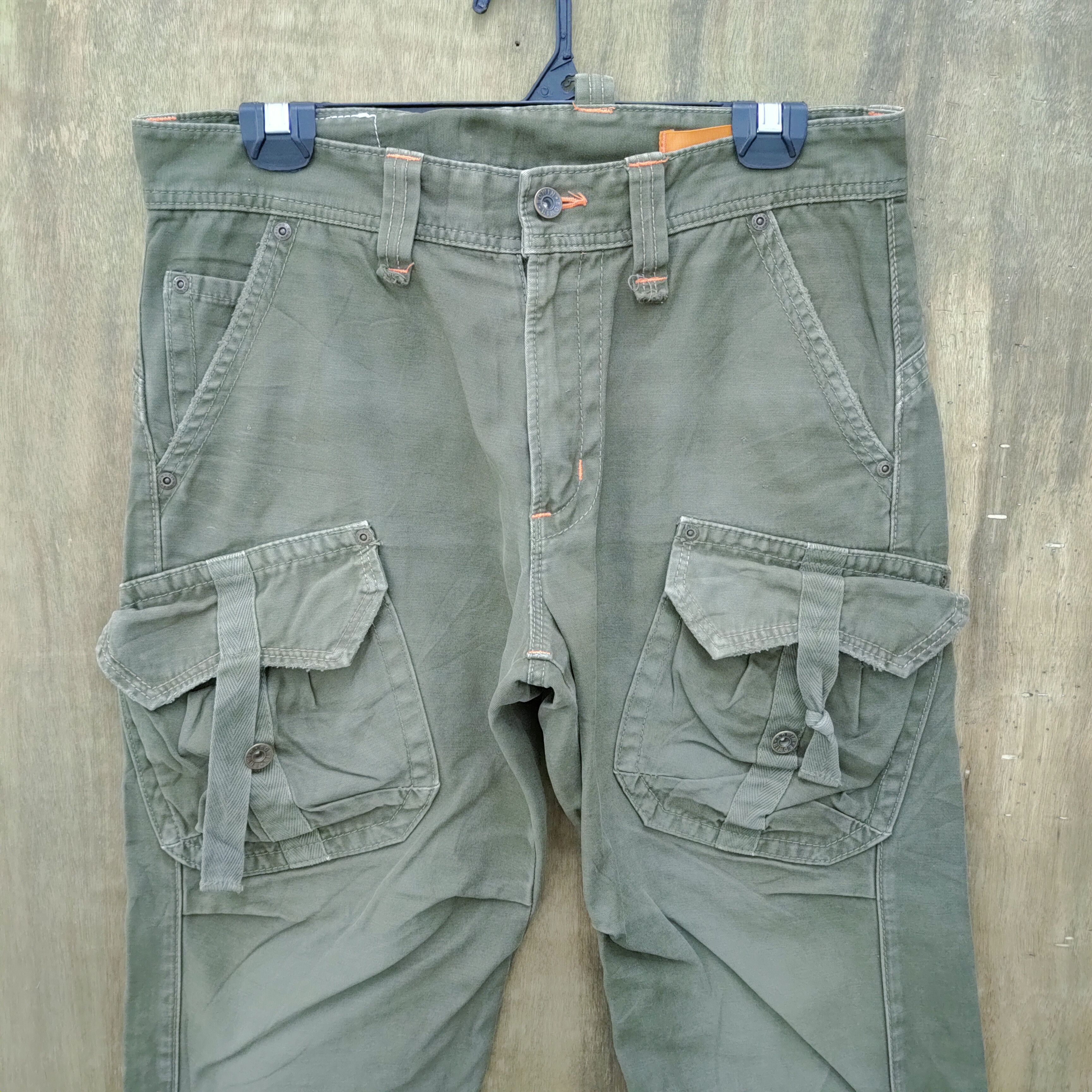 Edwin FLARE VINTAGE EDWIN FADED OLIVE GREEN CARGO PANTS Size US 31 - 2 Thumbnail