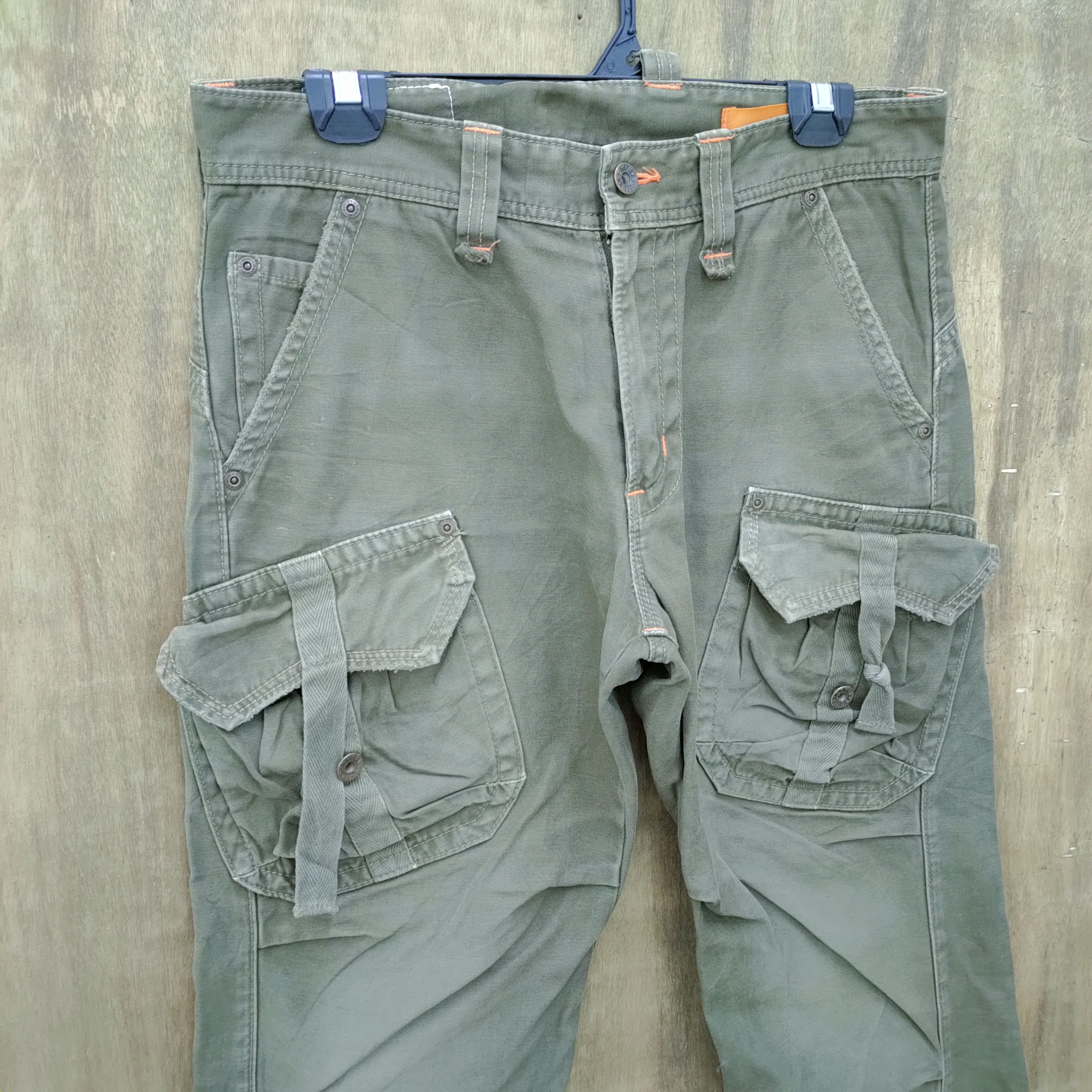 Edwin FLARE VINTAGE EDWIN FADED OLIVE GREEN CARGO PANTS Size US 31 - 3 Thumbnail