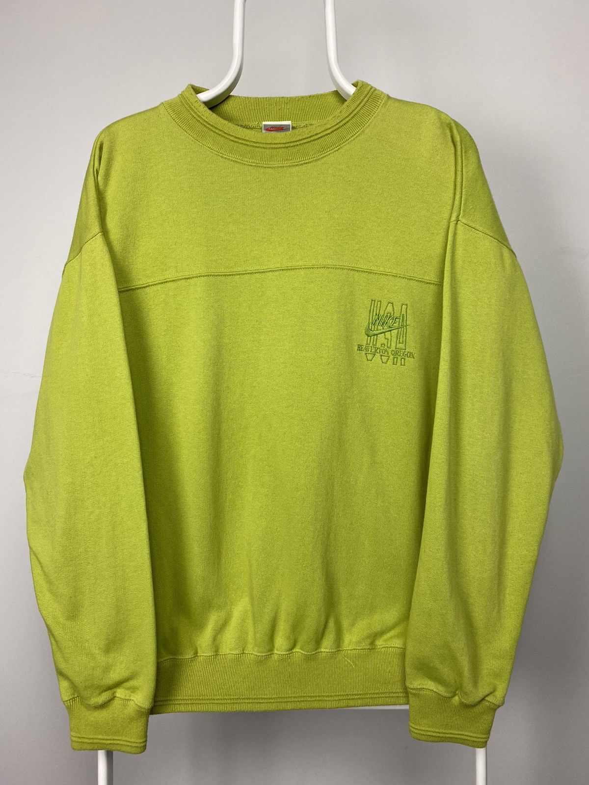 Nike × Vintage Nike vintage sweatshirt Beaverton Oregon USA lime grey tag l Size US M / EU 48-50 / 2 - 1 Thumbnail
