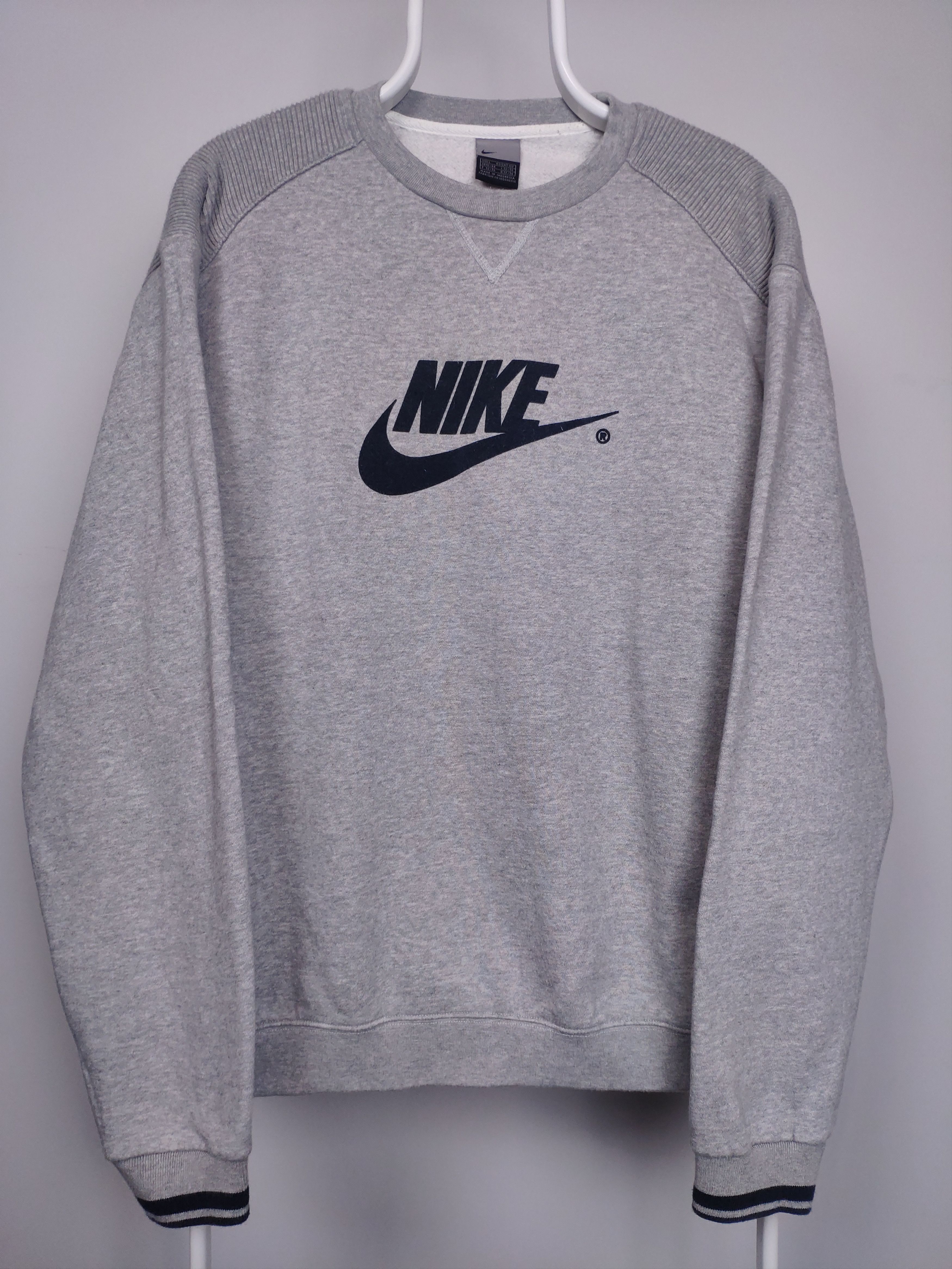 Nike × Vintage Nike vintage hoodie center swoosh spell out grey sweatshirt Size US L / EU 52-54 / 3 - 1 Thumbnail