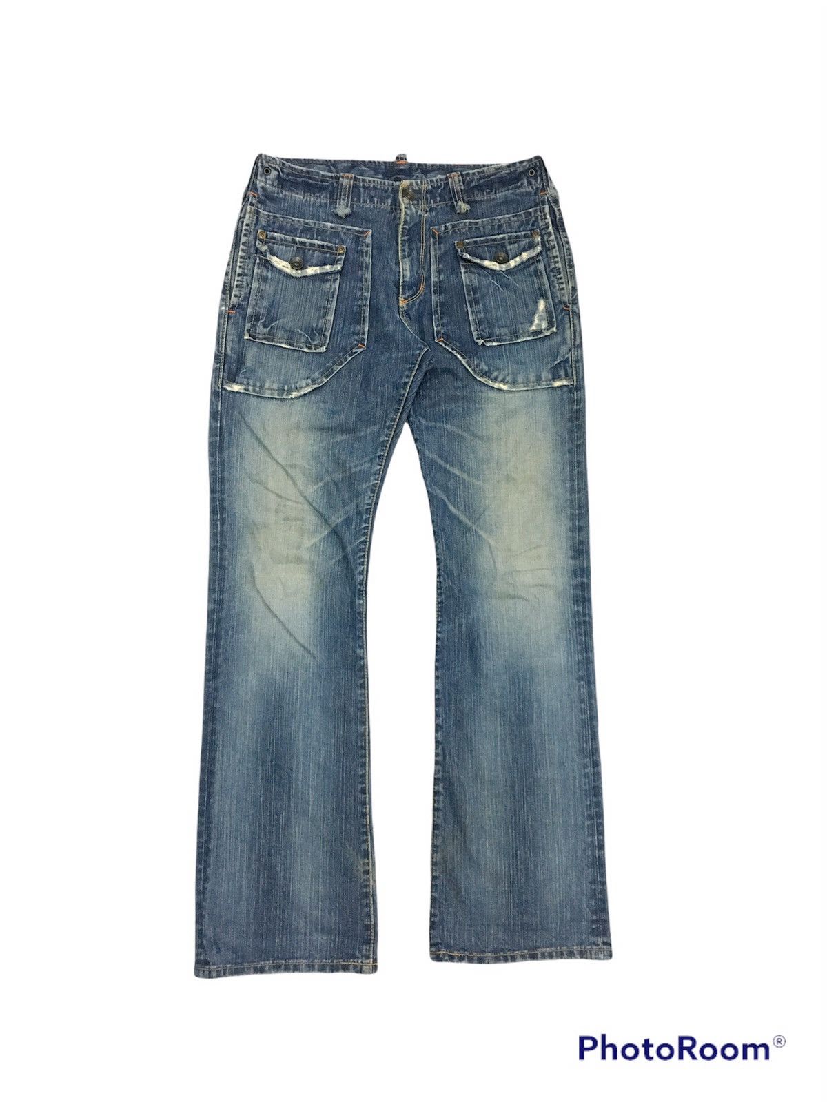 image of Edwin Bushpant Flare Distressed Denim Pants in Blue, Men's (Size 31)