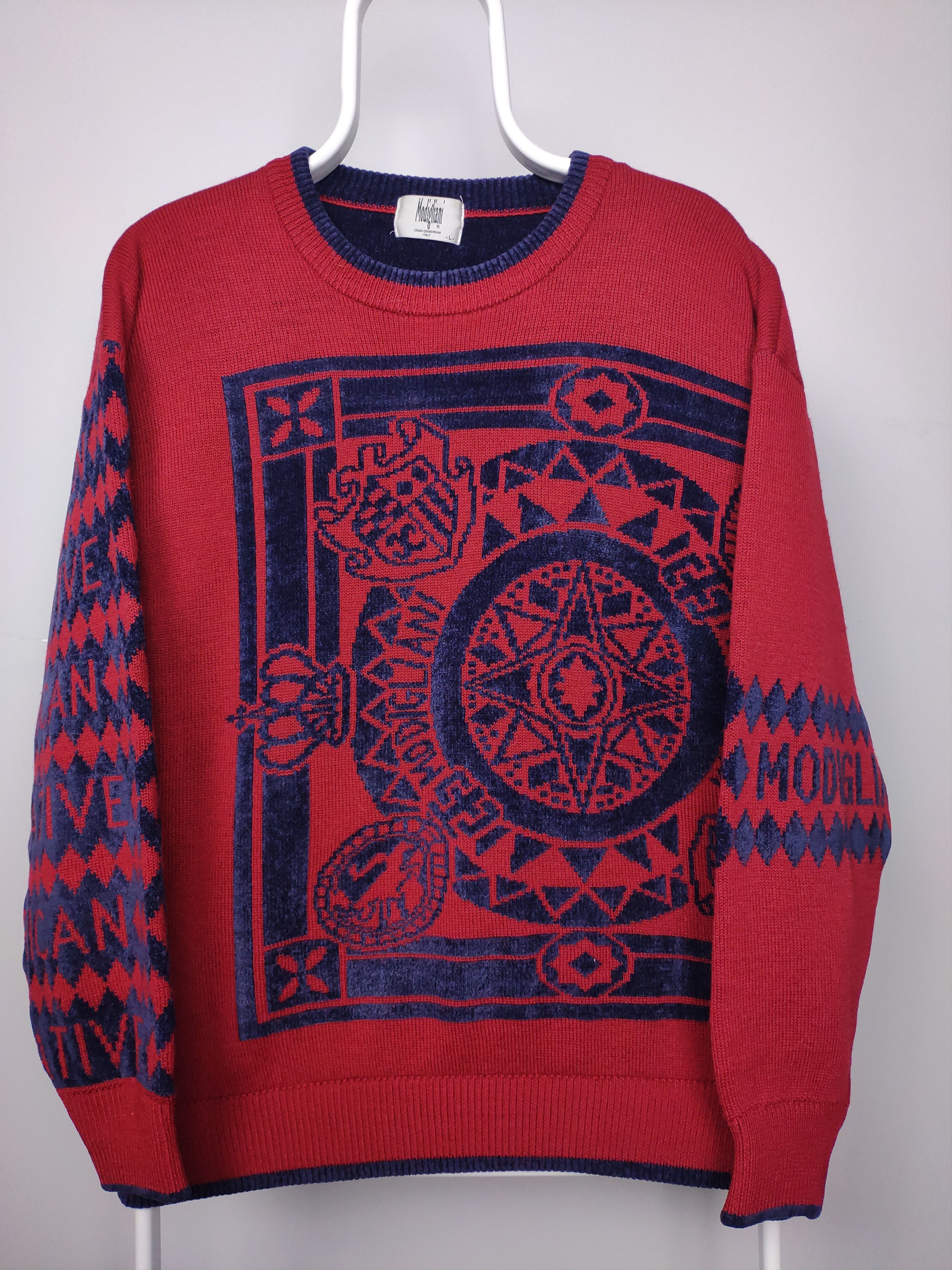 Designer Modigliani Italian Designer sweater african red Coogi style Size US L / EU 52-54 / 3 - 1 Thumbnail