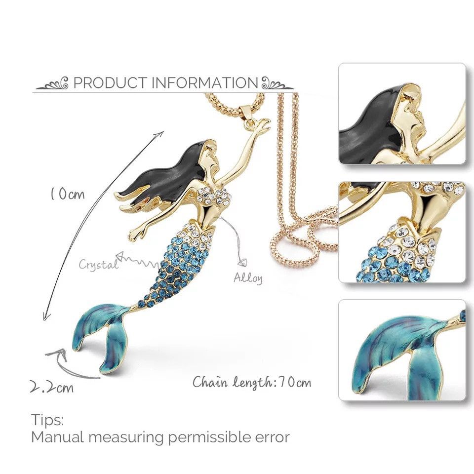Jewelry Enamel Crystal Mermaid Fashion Bohemian Long Chain Necklaces Size ONE SIZE - 2 Thumbnail