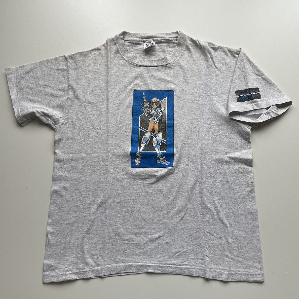 image of 90's Hook Ups Anime Skateboarding Graphic T Shirt in Grey, Men's (Size XL)