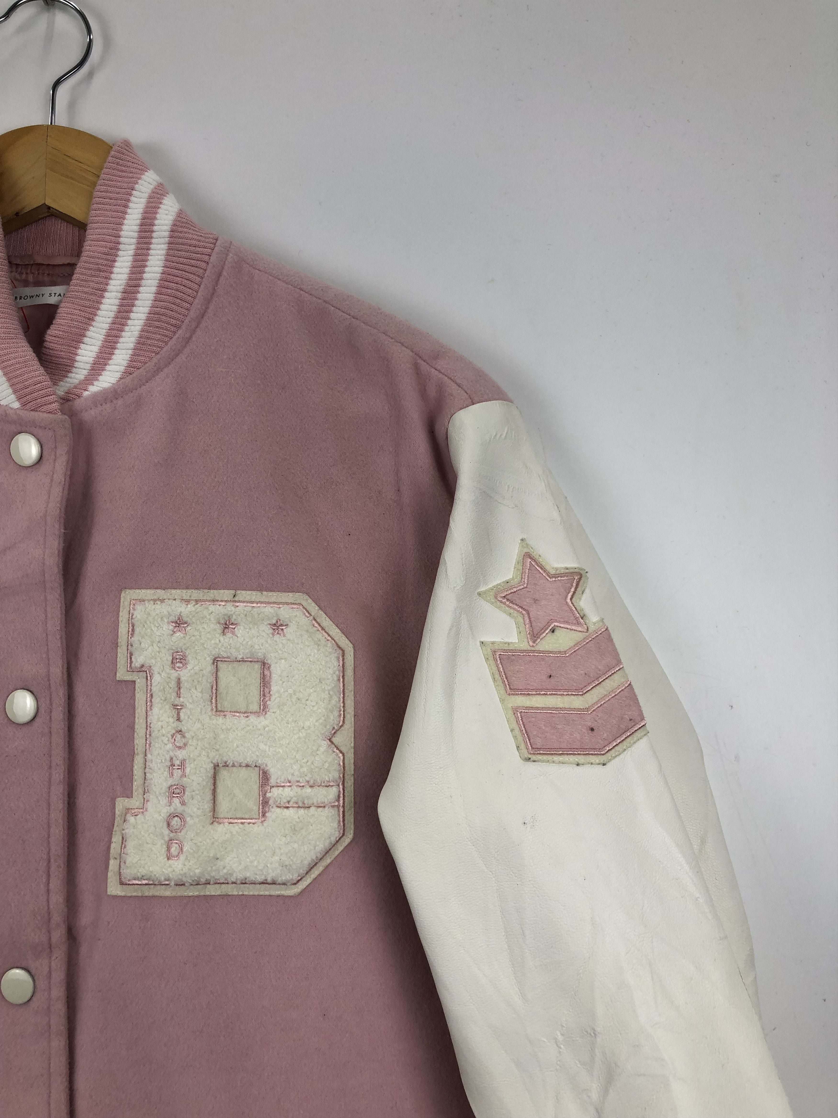 Japanese Brand × Vintage Vintage Japanese Brand Browny Sleeve Leather Varsity Jacket Size US L / EU 52-54 / 3 - 4 Thumbnail