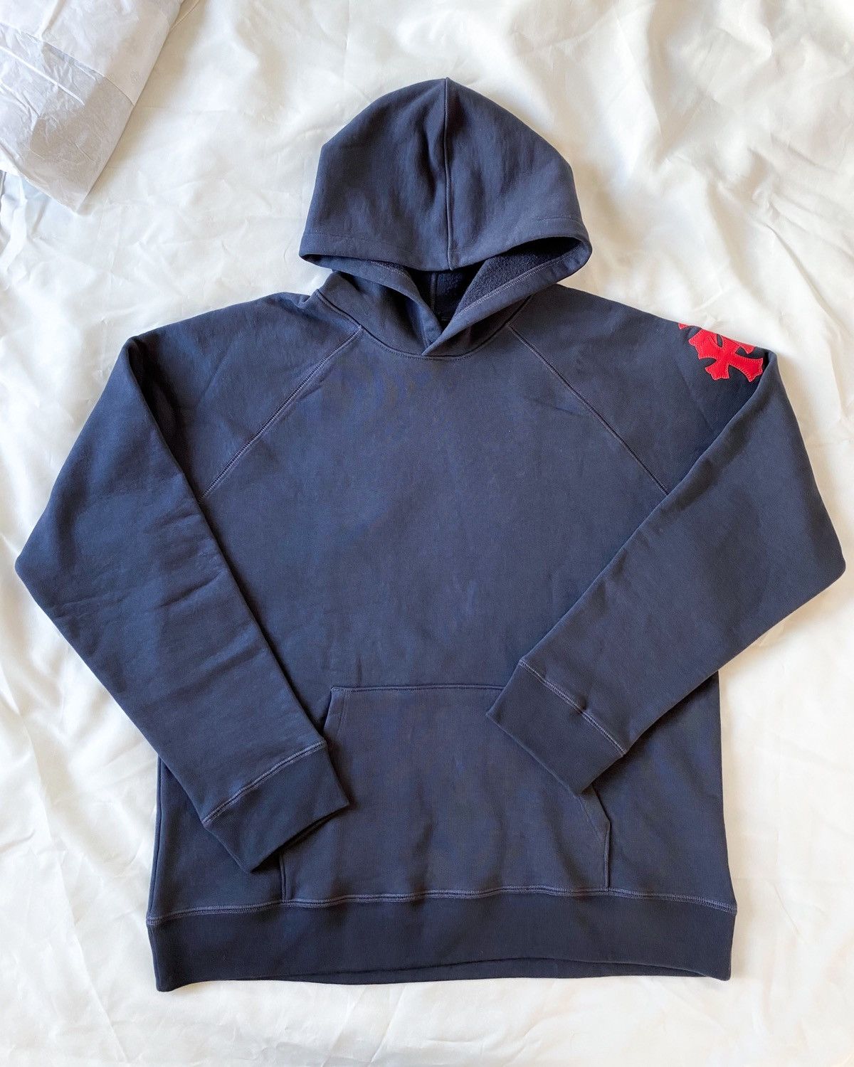 Image of Chrome Hearts Red Triple Cross Patch Ynot Navy Hoodie, Men's (Size XL)