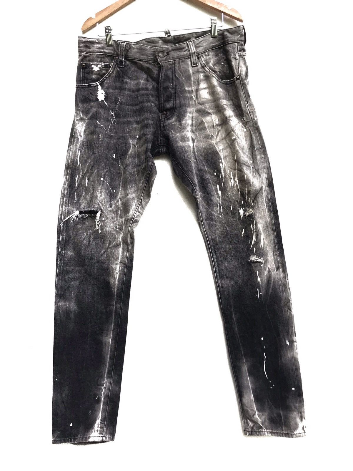 Dsquared2 Made in Italy Distressed Denim Paint Splatter Selvedge Size US 37 - 2 Thumbnail