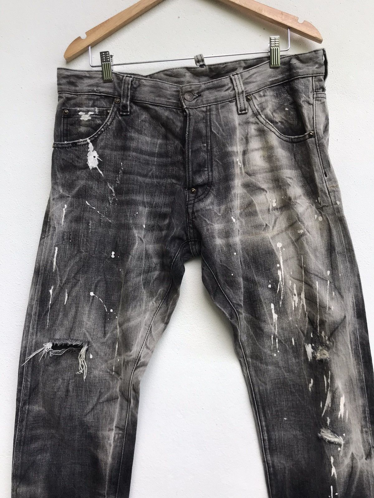 Dsquared2 Made in Italy Distressed Denim Paint Splatter Selvedge Size US 37 - 5 Thumbnail