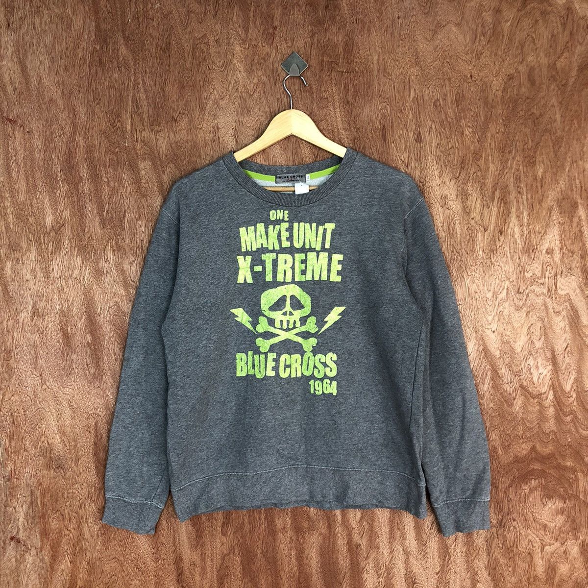 Japanese Brand DLL Blue Cross Extreme Grey skull Sweatshirt #2062 Size M / US 6-8 / IT 42-44 - 1 Thumbnail