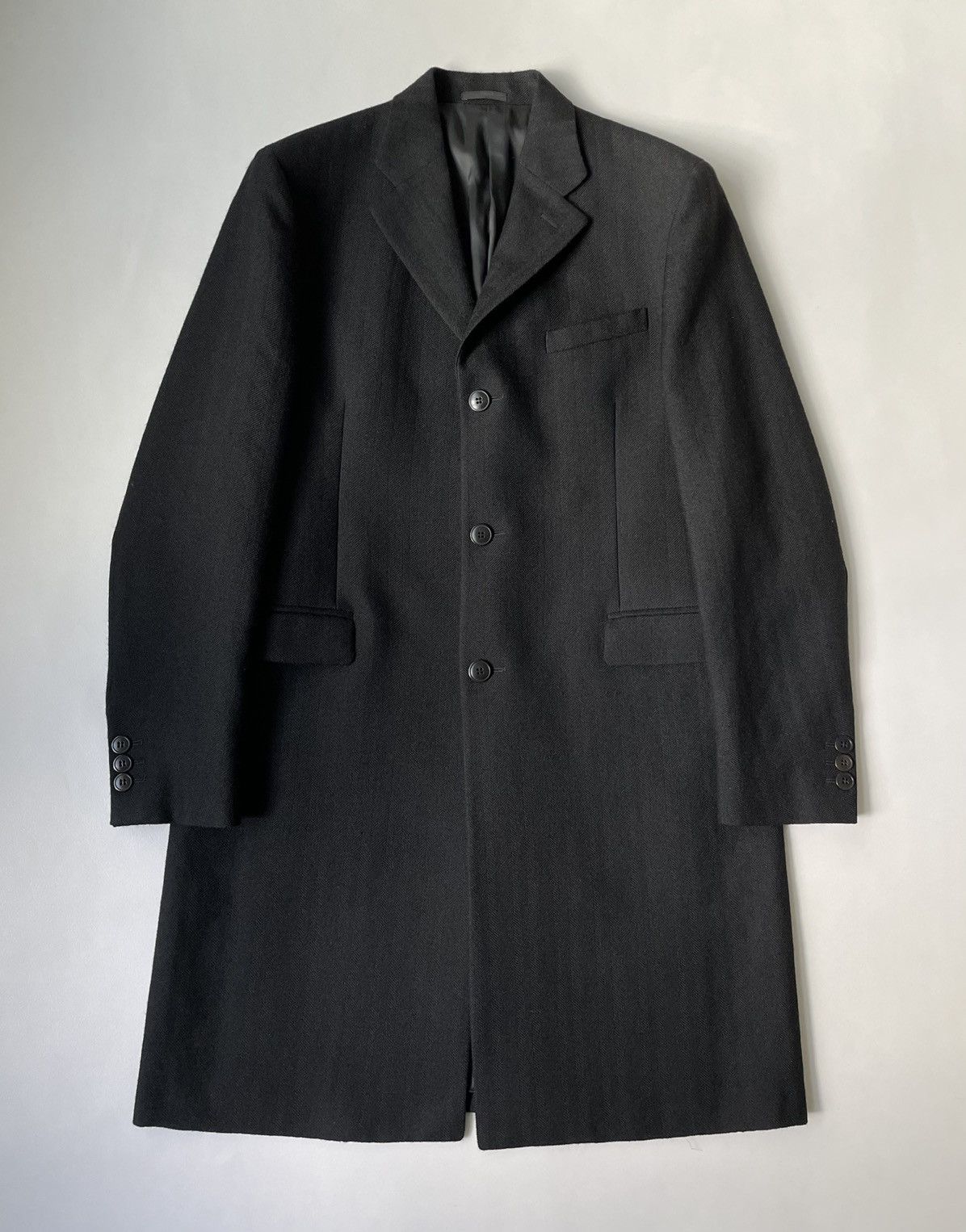 image of Prada A/w 11 Herringbone Wool Overcoat in Black, Men's (Size Large)