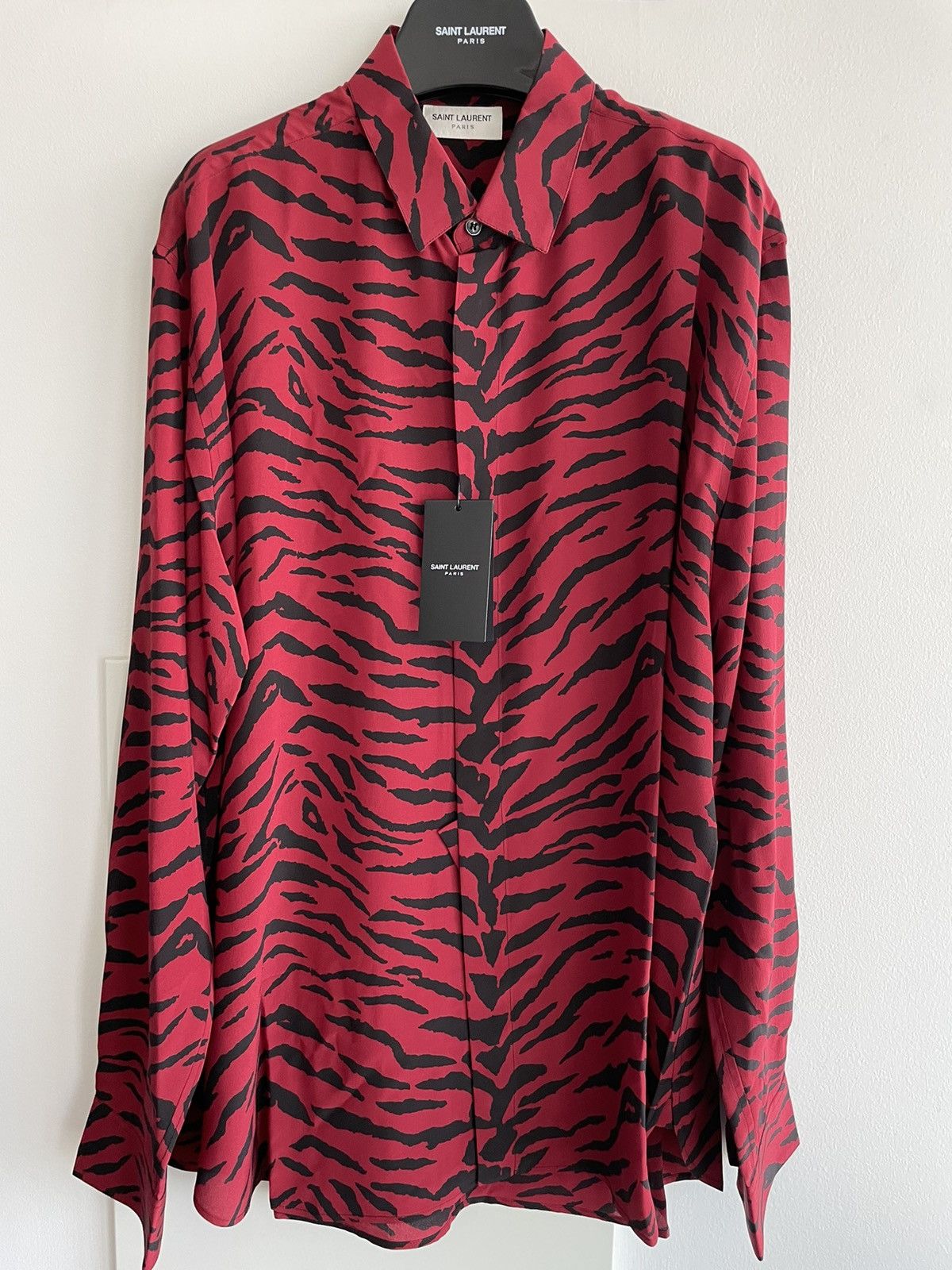 Hedi Slimane × Saint Laurent Paris × Yves Saint Laurent Brand New Super Runway 100% Silk Tiger Zebra Print Shirt Size US XL / EU 56 / 4 - 5 Thumbnail