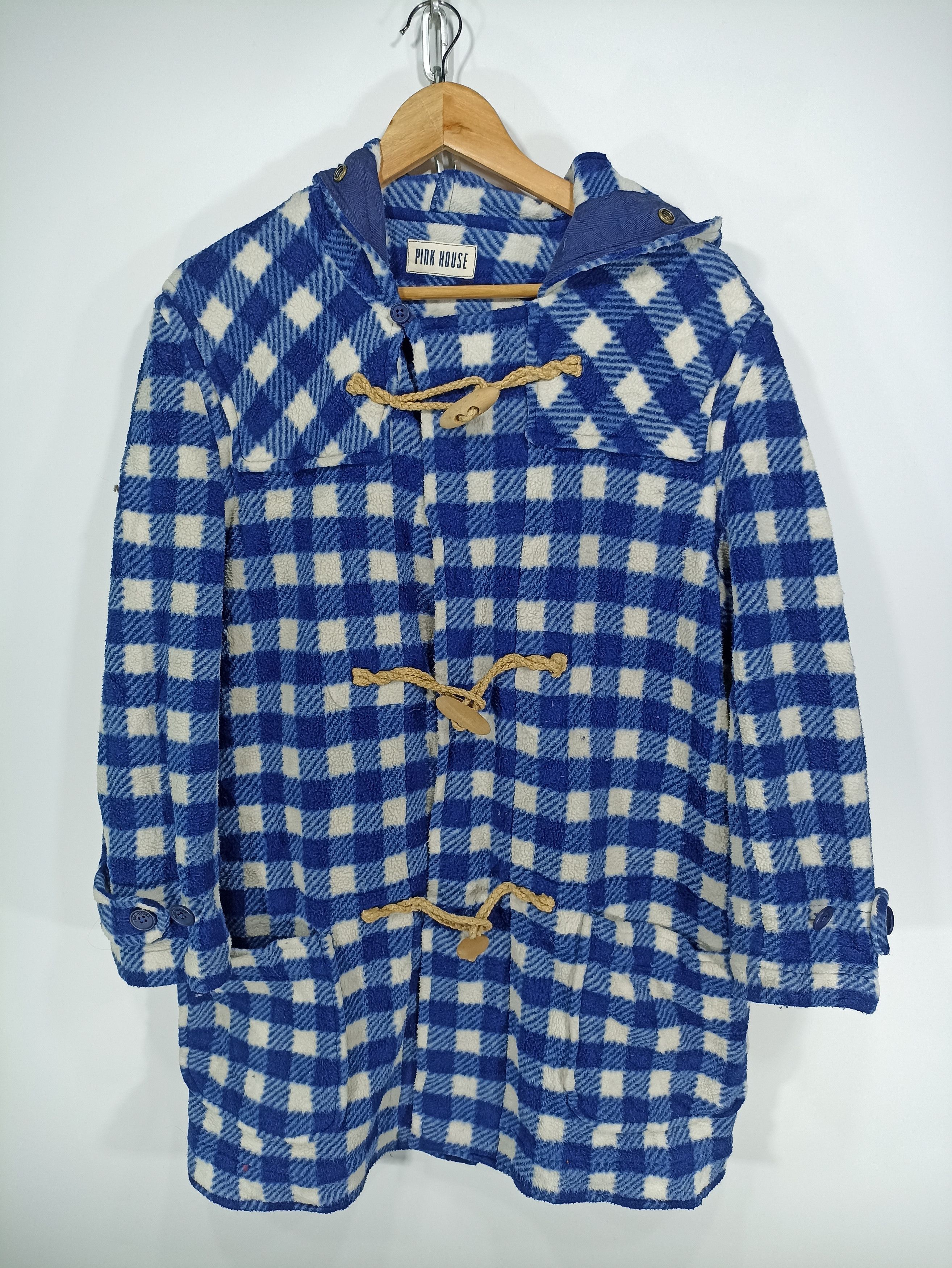 image of Pink House Fleece Toggle Duffle Jacket in Blue White, Men's (Size Small)