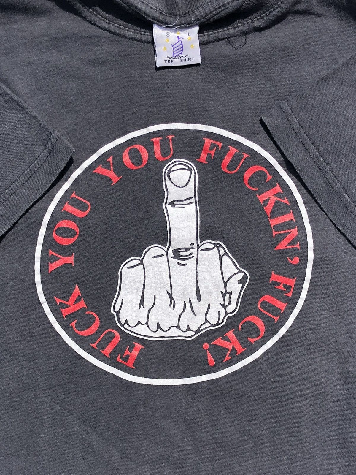 Fuck Art, Make Tees Vintage 90s Fuck You You Fuckin Fuck Hand Sign Black Tee Size US L / EU 52-54 / 3 - 3 Thumbnail