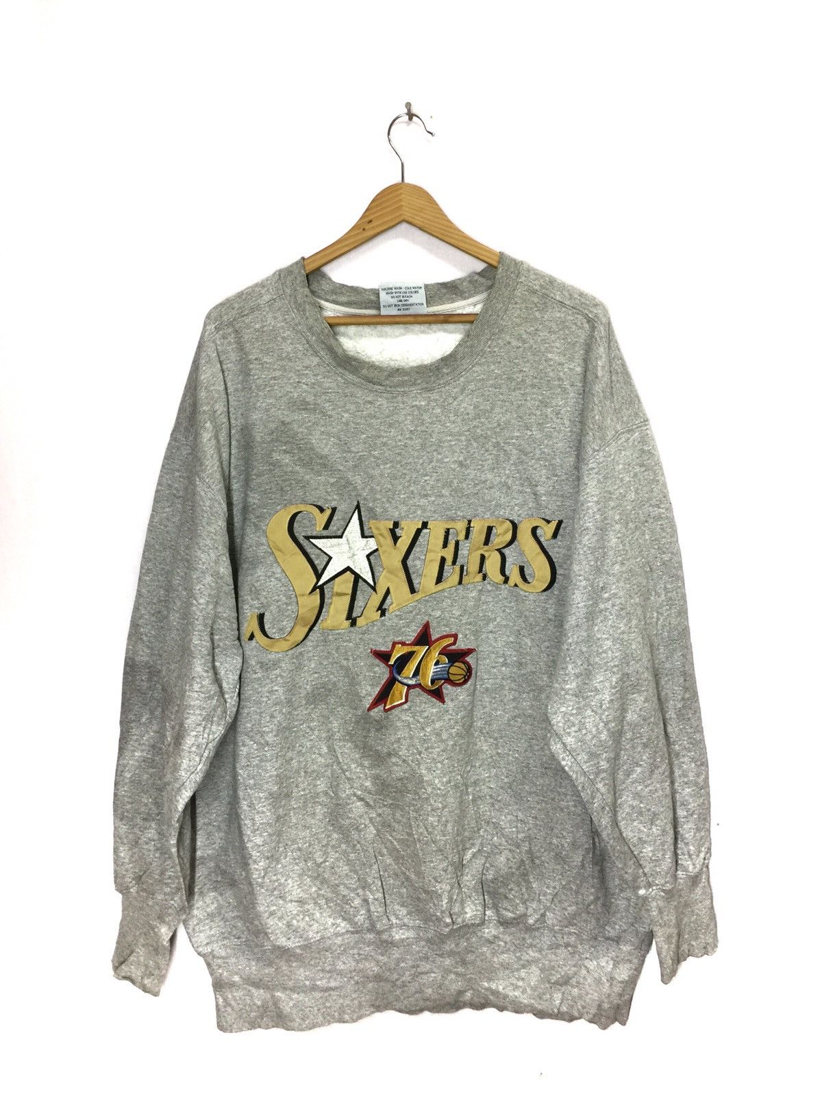 image of Majestic x NBA Vintage Sixers 76 Sweatshirt Crewneck Oversized in Grey, Men's (Size 2XL)