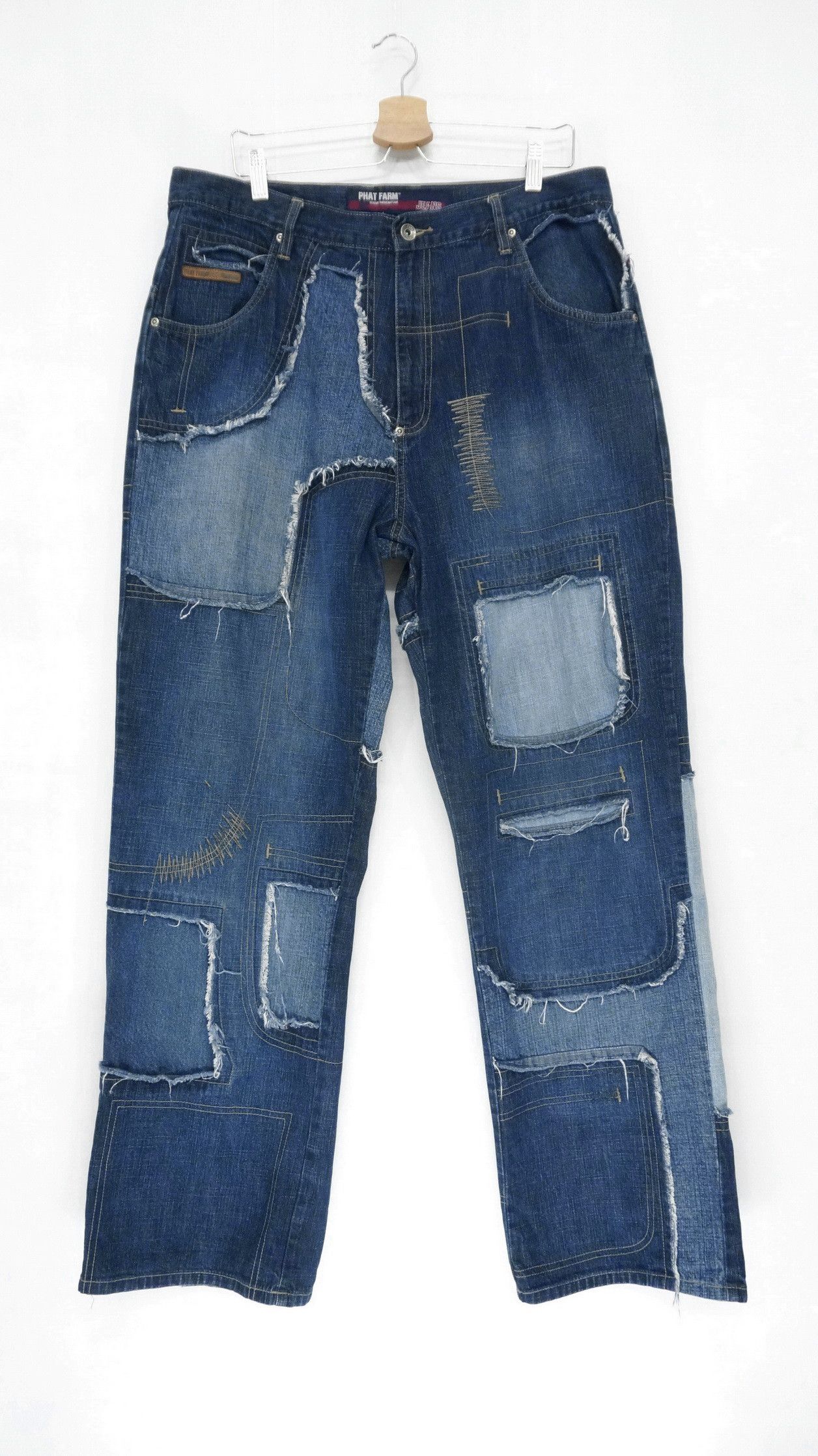 image of Dope Vintage Baggy Patchwork Jeans in Denim Blue, Men's (Size 36)