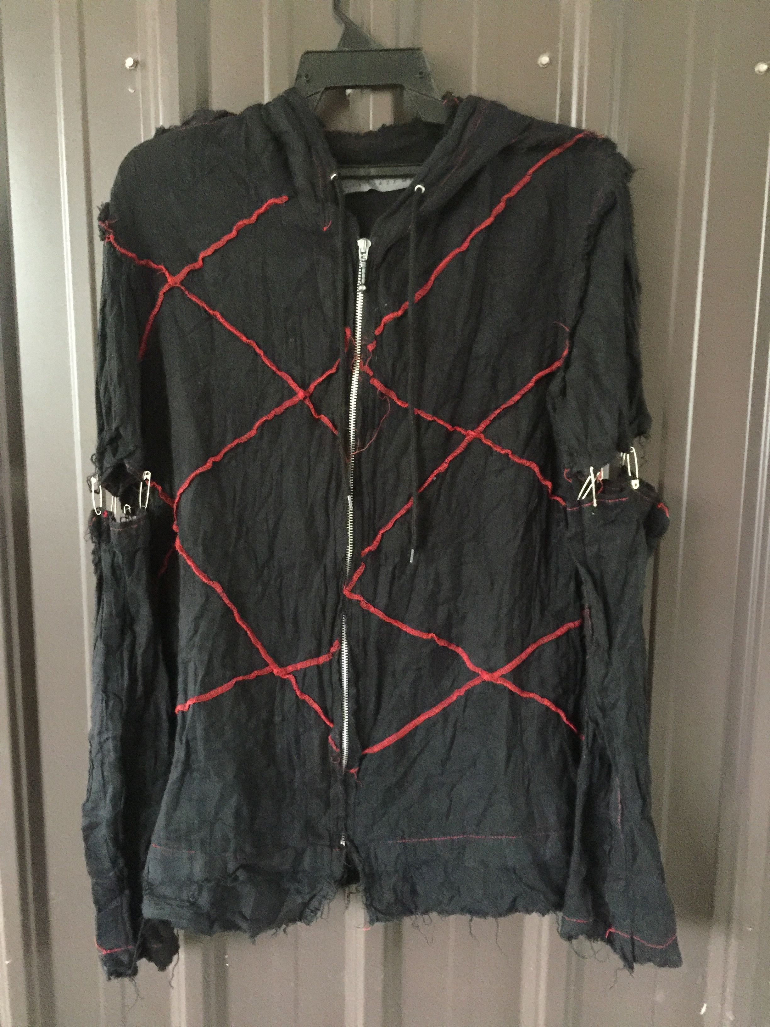 Acid Jazz Men Safety Pin Punk Hoodie Faded Damage