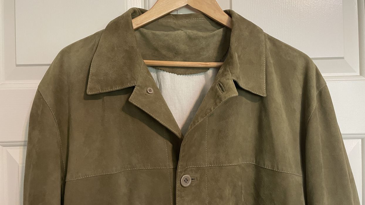 Our Legacy Olive Green Suede Leather Overshirt/ Shirt Jacket - 44 | Grailed