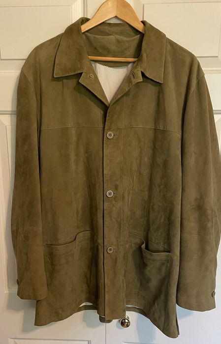 Our Legacy Olive Green Suede Leather Overshirt/ Shirt Jacket - 44