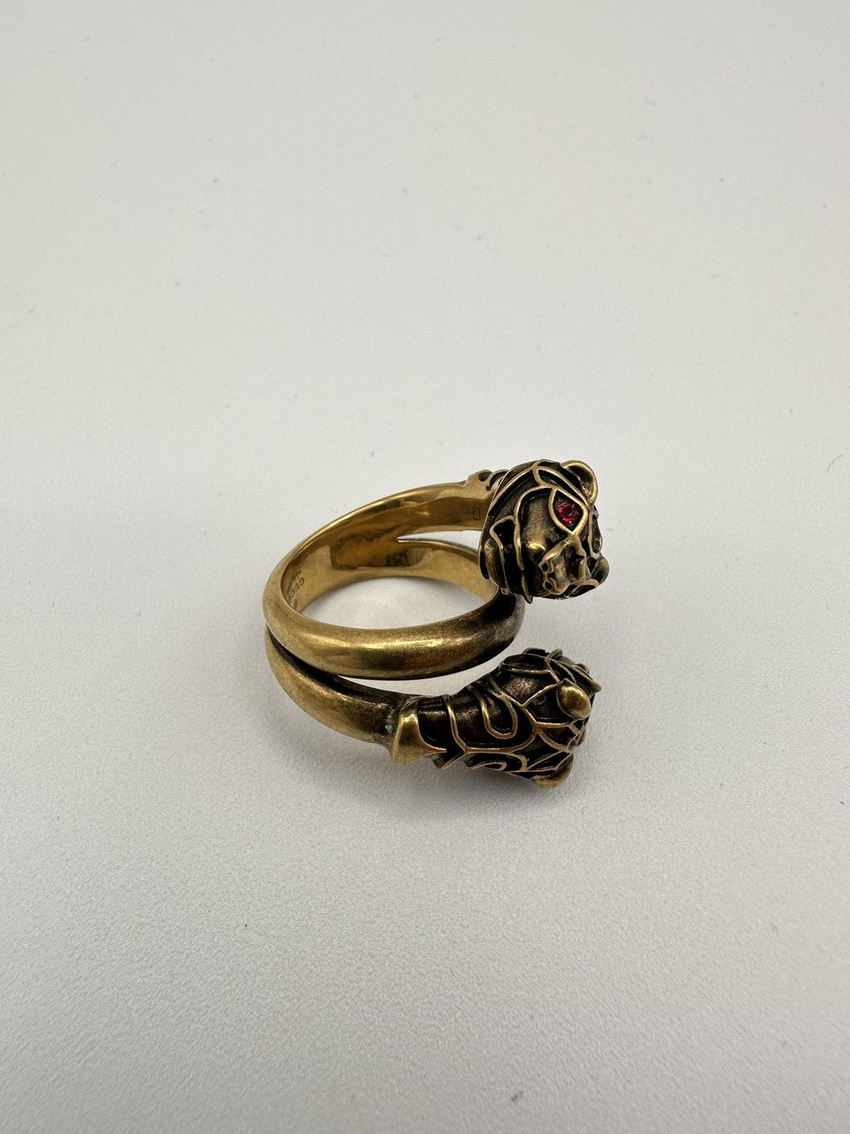 image of Sz 7.25 Us Gucci Panthers Gold Ring With Rubys, Men's