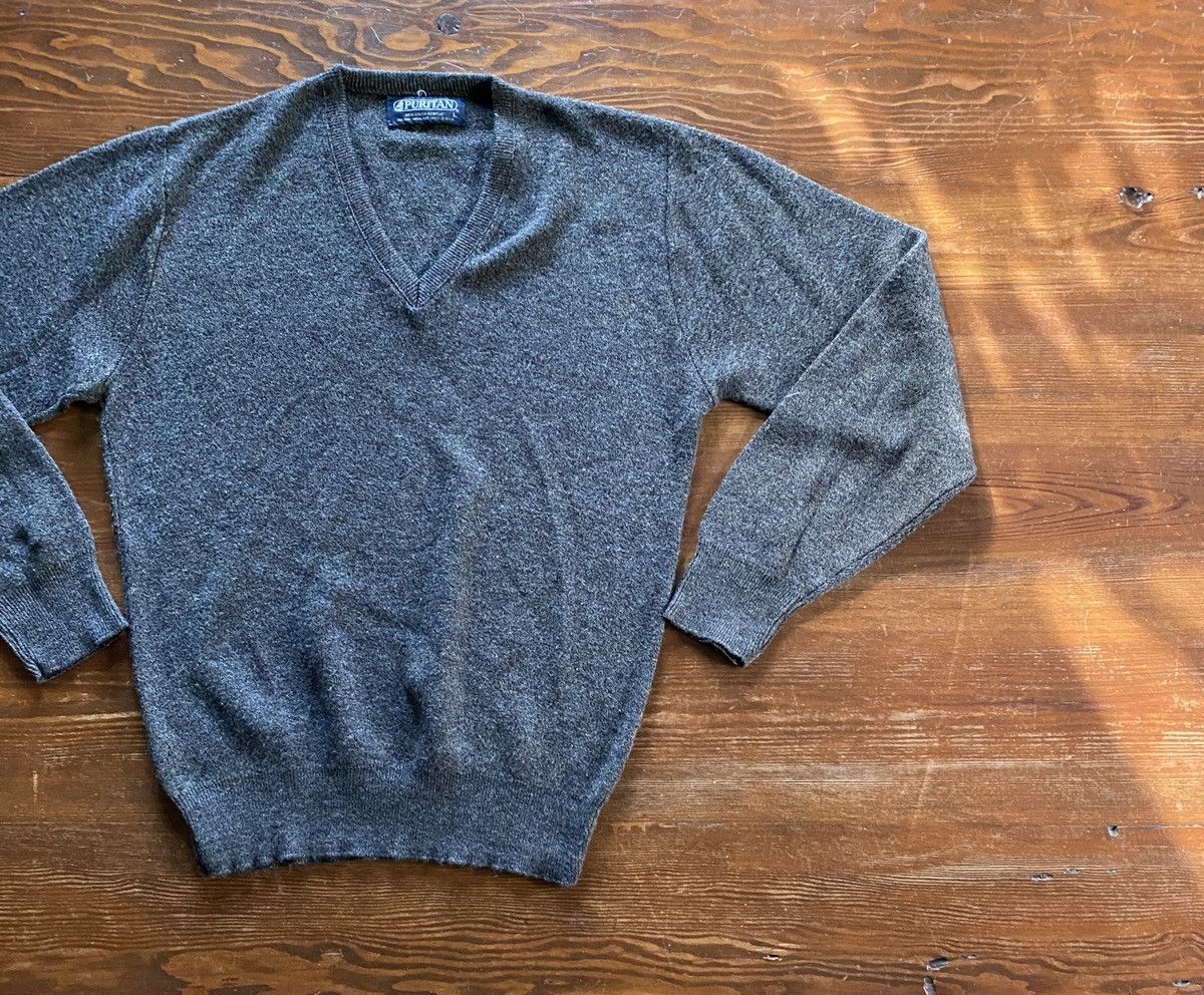 Puritan Vintage 70’s Puritan Gray Earth Tones V-Neck Knit Sweater Size US L / EU 52-54 / 3 - 1 Thumbnail