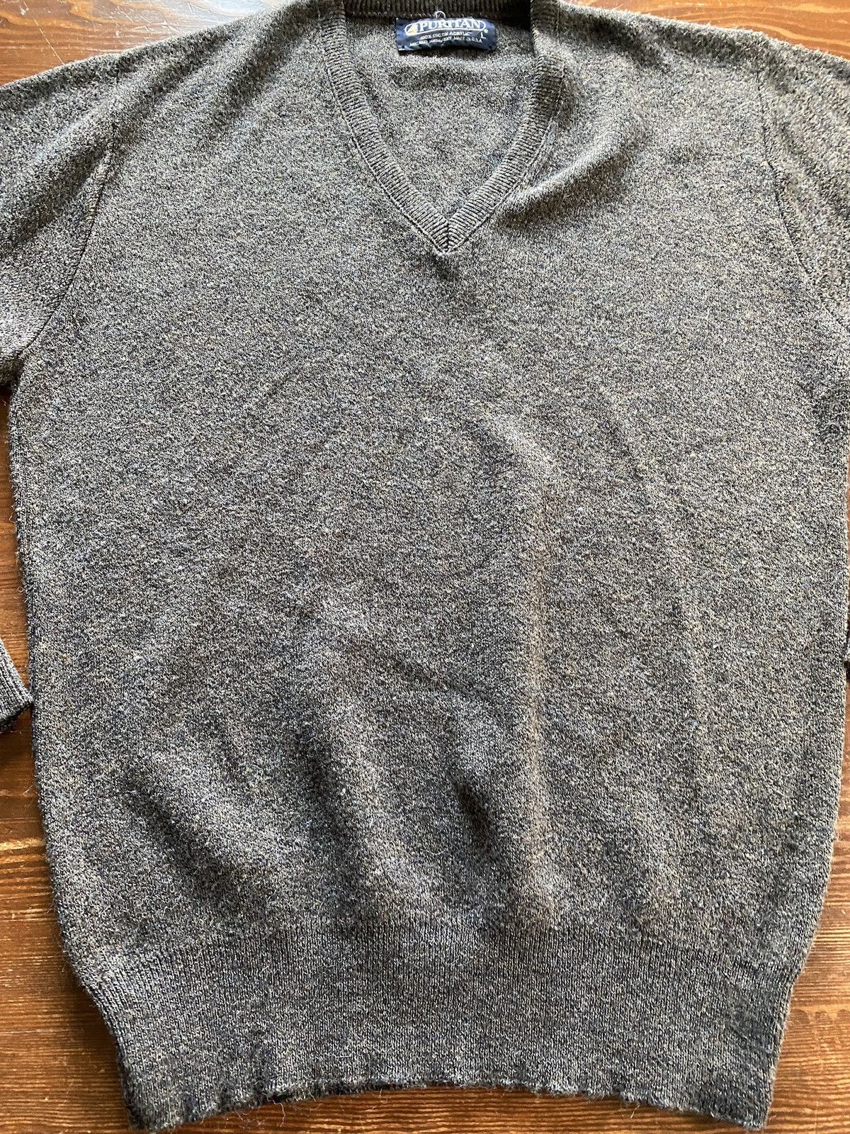 Puritan Vintage 70’s Puritan Gray Earth Tones V-Neck Knit Sweater Size US L / EU 52-54 / 3 - 4 Thumbnail