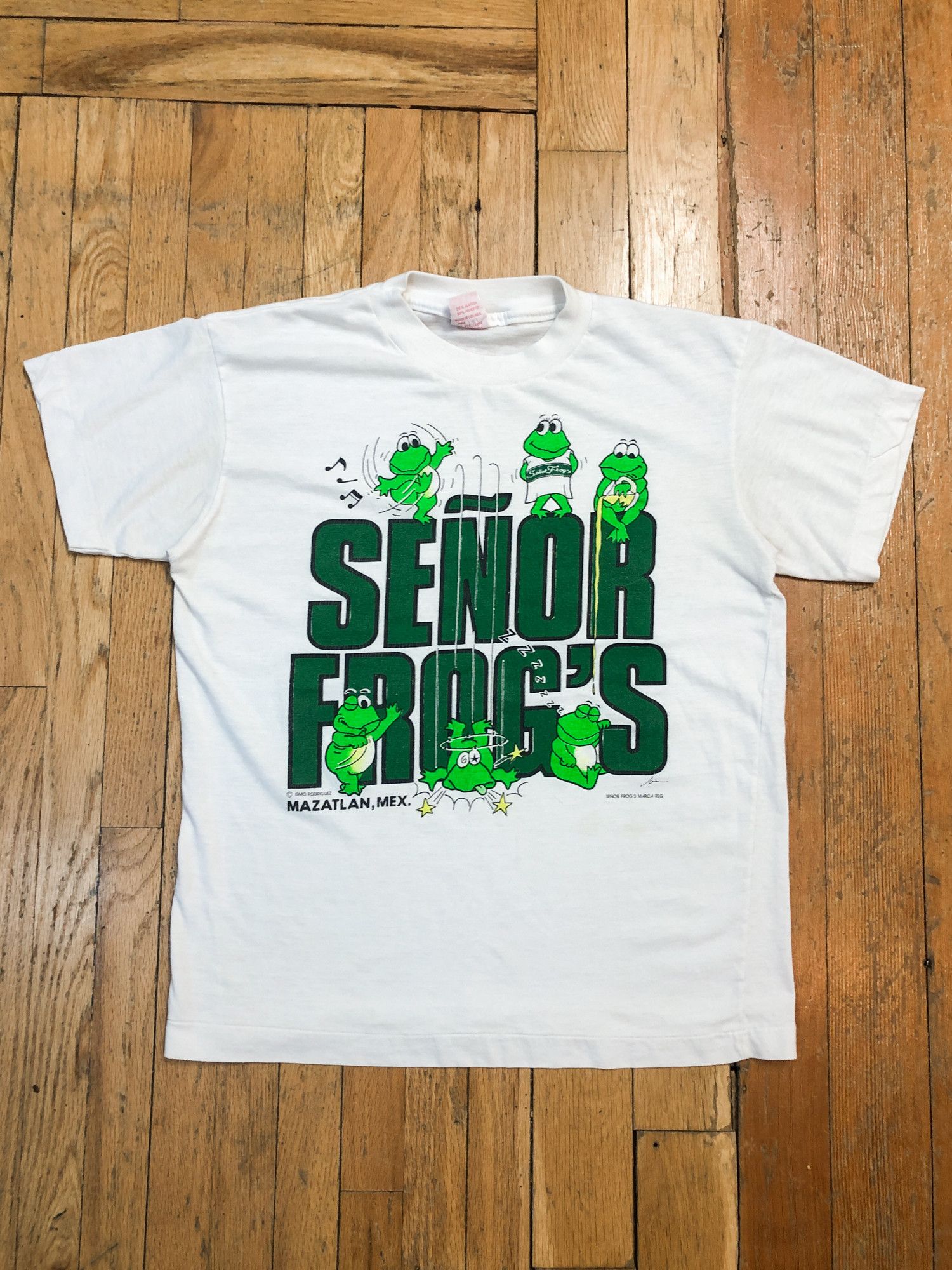 Vintage 90s Single Stitch Faded White 'Senōr Frog's' T-Shirt Size US L / EU 52-54 / 3 - 2 Thumbnail