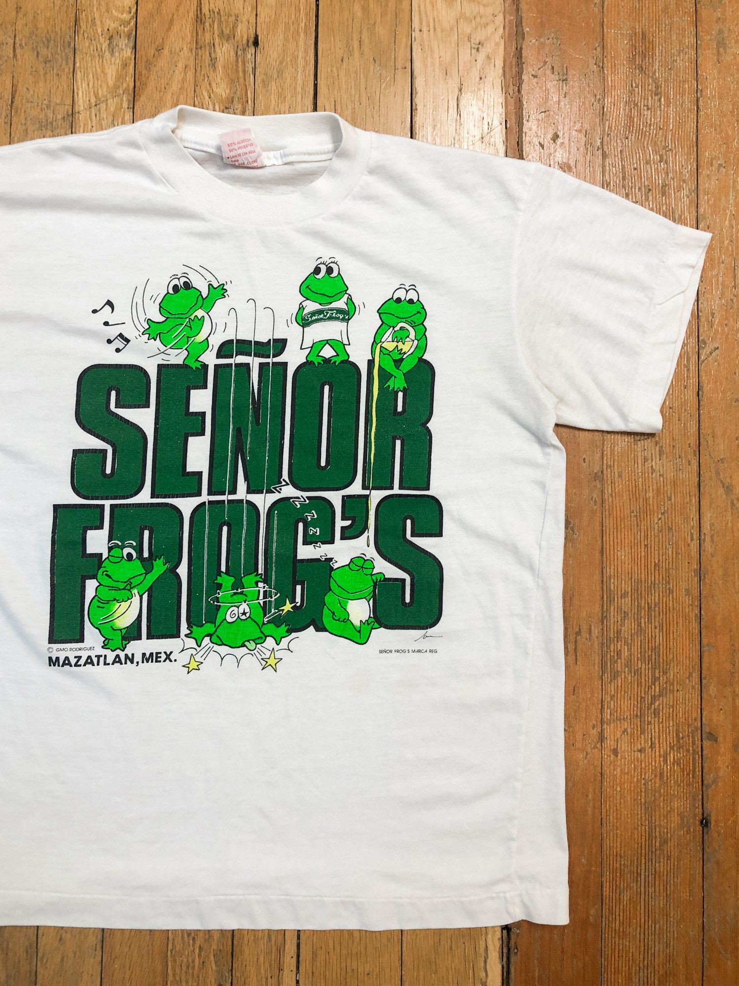 Vintage 90s Single Stitch Faded White 'Senōr Frog's' T-Shirt Size US L / EU 52-54 / 3 - 1 Thumbnail